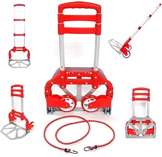 Aluminium Portable Folding Collapsible Push Truck Hand Trolley Luggage Hand Cart and Dolly 176Lbs/ 80Kg Ideal for Home, Auto, Office,Travel Use (Red)