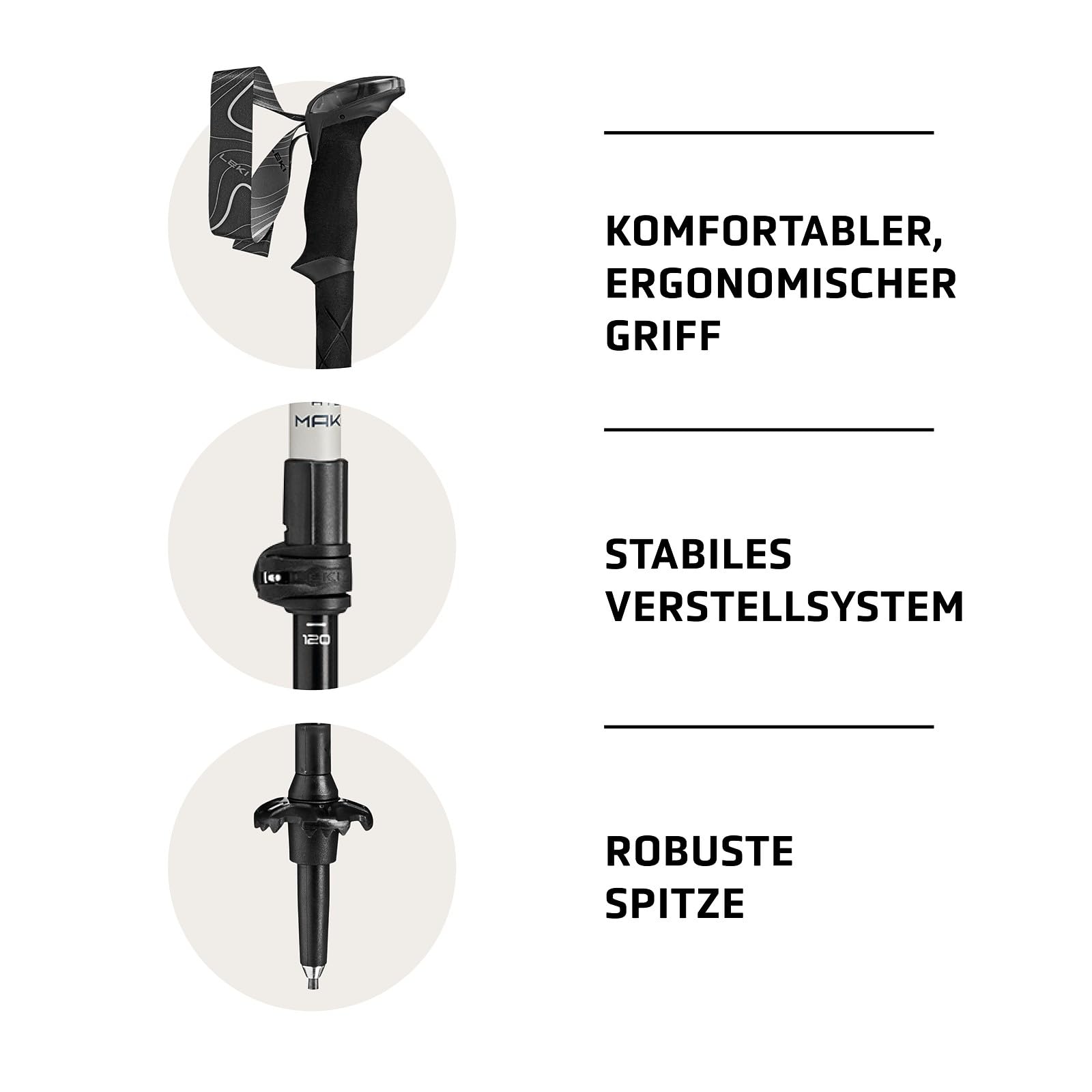 LEKI Makalu Wanderstöcke für Damen & Herren | Verstellbare Aluminium Trekkingstöcke (110-145cm) mit Trekkingkörben