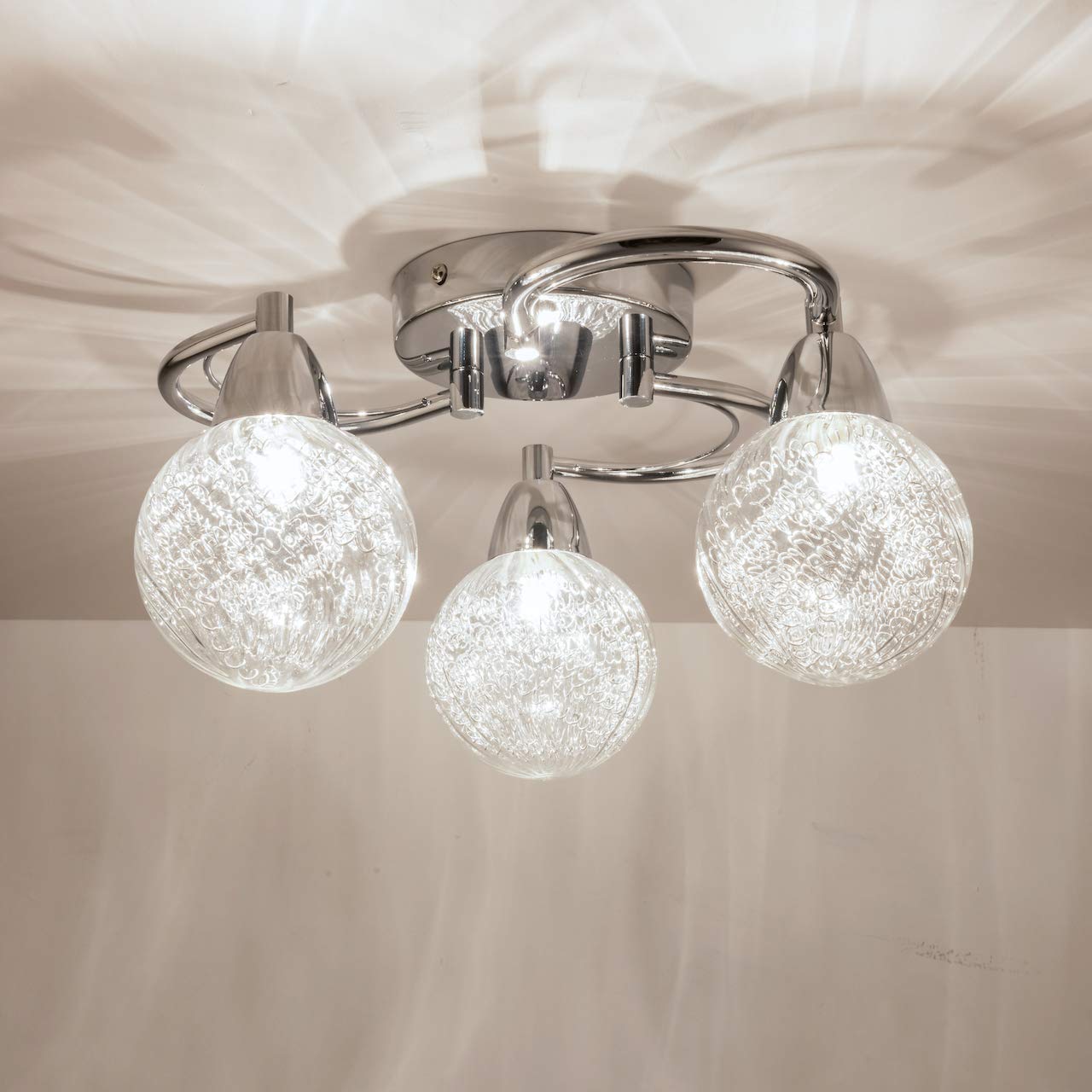 AUROLITE AL1034 BOLLA 3xG9 LED Semi Flush Ceiling Light, Polished Chrome Finish, 12W, Ideal for Living Room, Bedroom, Kitchen, and Hallway, Swirl, Natural White 4000K