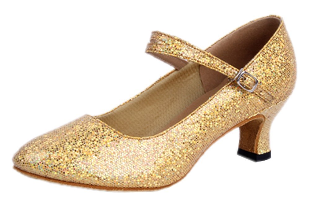 Honeystore Women's Soft Ground Mary Jane Glitter Dance Shoes Gold 7 B(M) US