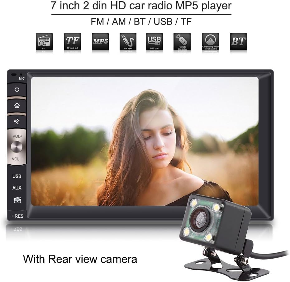 7 inch Universal 2 Din Bluetooth USB/TF FM Aux Input Car Radio MP5