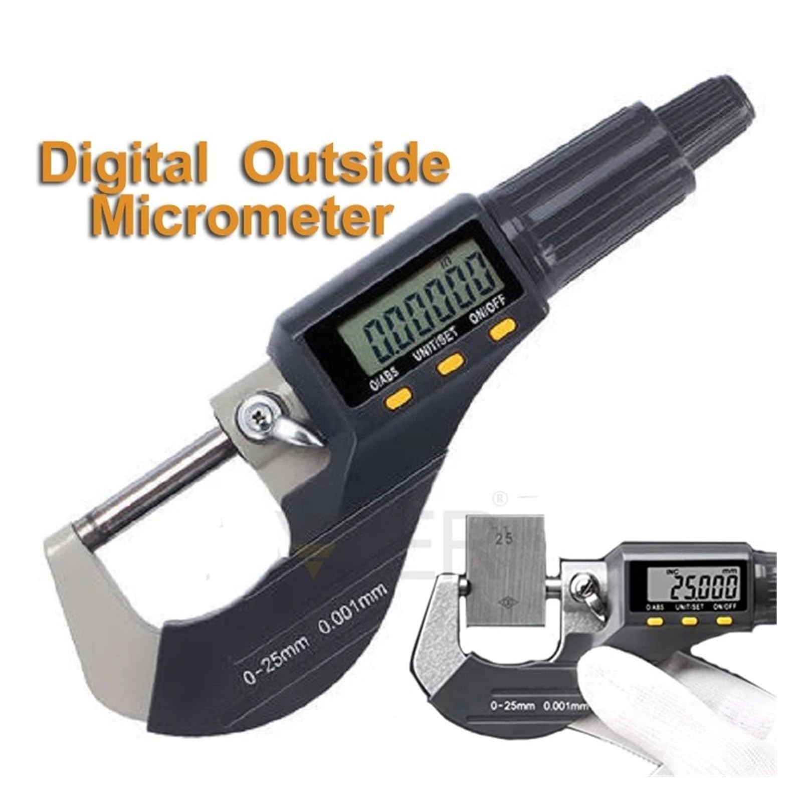 Micromètre Micromètre extérieur 0-25 mm, Outil de Mesure d'épaisseur en Pouces/métrique, résolution 0,00005"/0,001 mm