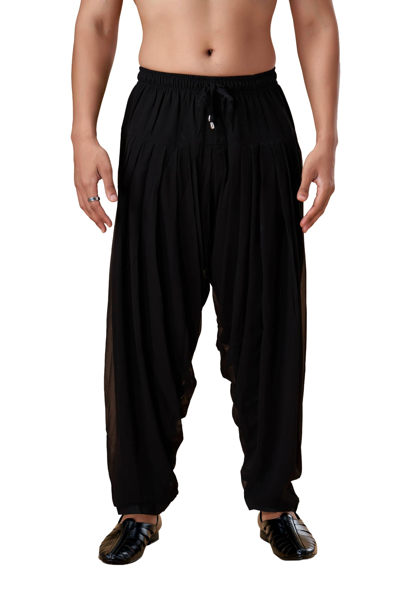 ekatva ethnic Men White Georgette Semi-Afghani Plain Bottom-picture-26