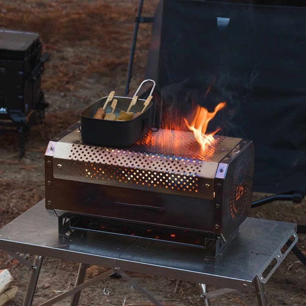Tragbarer Grillrost aus Edelstahl, für Camping, Schreibtisch, Grill, mit abnehmbarem Rost, für Outdoor, Wandern, Picknick, Hinterhof, Party, Wärme, Feuer, 40,5 cm