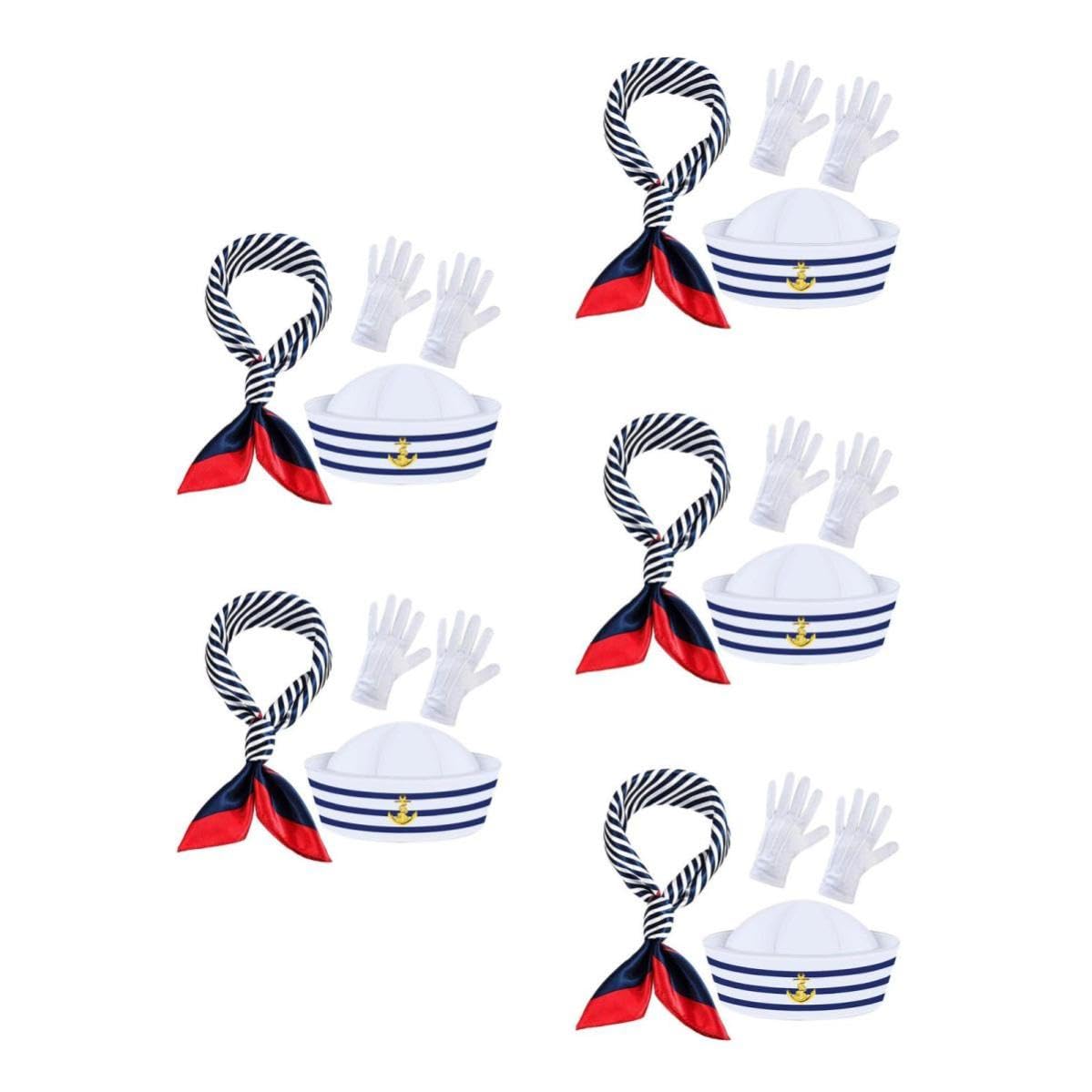 Tofficu 5 Set Set Costume Marinaio Cappello Capitano a Righe Blu Bianche