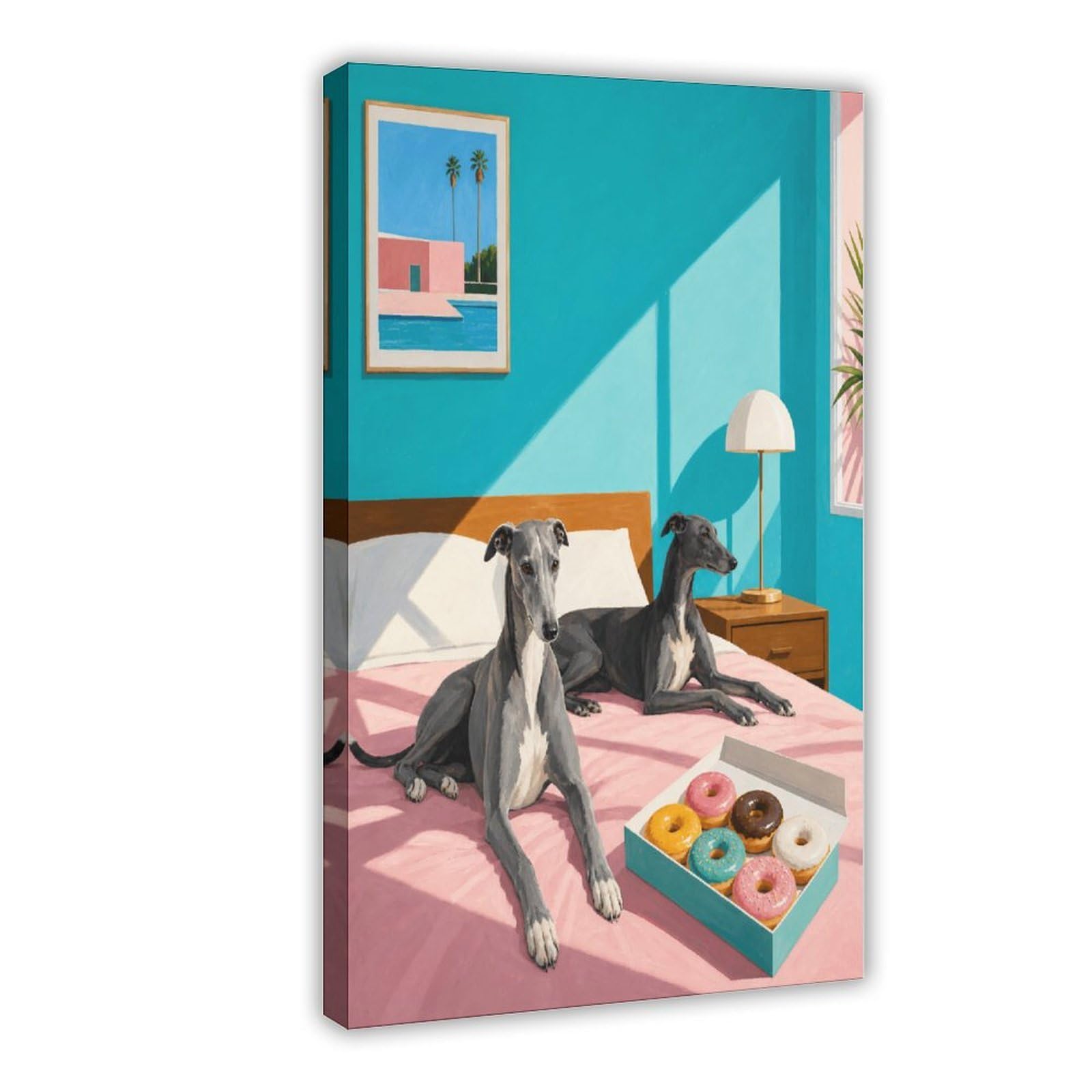 H3b8u2y5 Frame-Style-6 Greyhounds In Bright Bedroom Canvas Wall Art, Reading Corner