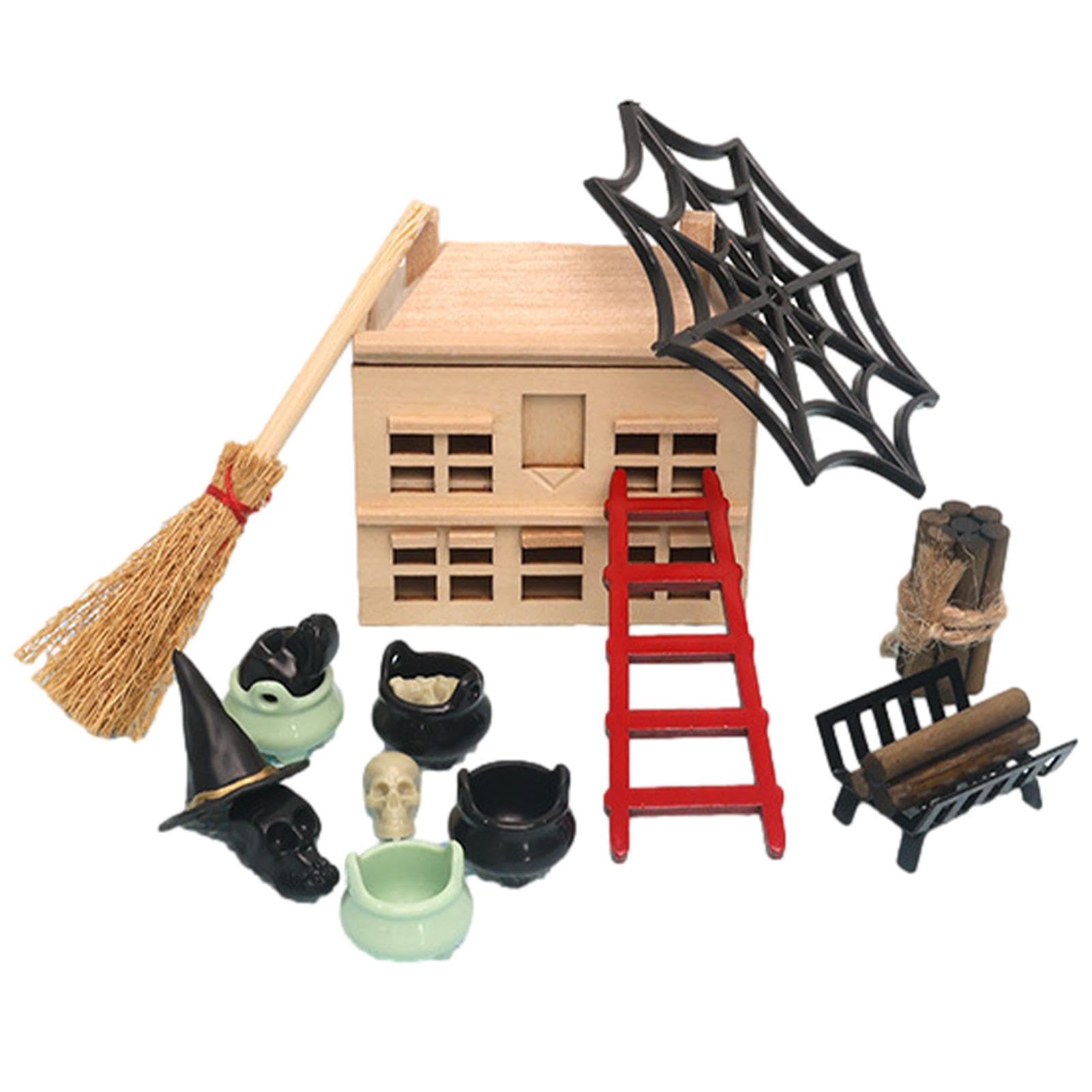CLIUNT Decorazione per casa delle bambole di Halloween, Ornamenti Miniatura di Halloween, 39pcs set in miniatura con Elfi Zucca, Fantasmi, Ragni, Pipistrelli, Scheletri, Porte Elfiche