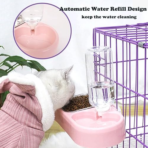 Miniatura 3 de Juego de cuencos de agua y comida para perros y gatos, con cuenco de acero inoxidable desmontable y botella dispensadora automática de agua, jaula