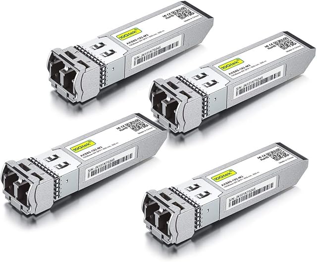 [4 Pack] 10G SFP+ SR Multimode Fibre Module- 10GBase-SR LC Transceiver Compatible for Cisco SFP-10G-SR, Meraki MA-SFP-10GB-SR, Mikrotik S+85DLC03D, Ubiquiti, Netgear, Zyxel, Qnap, Synology, D-Link