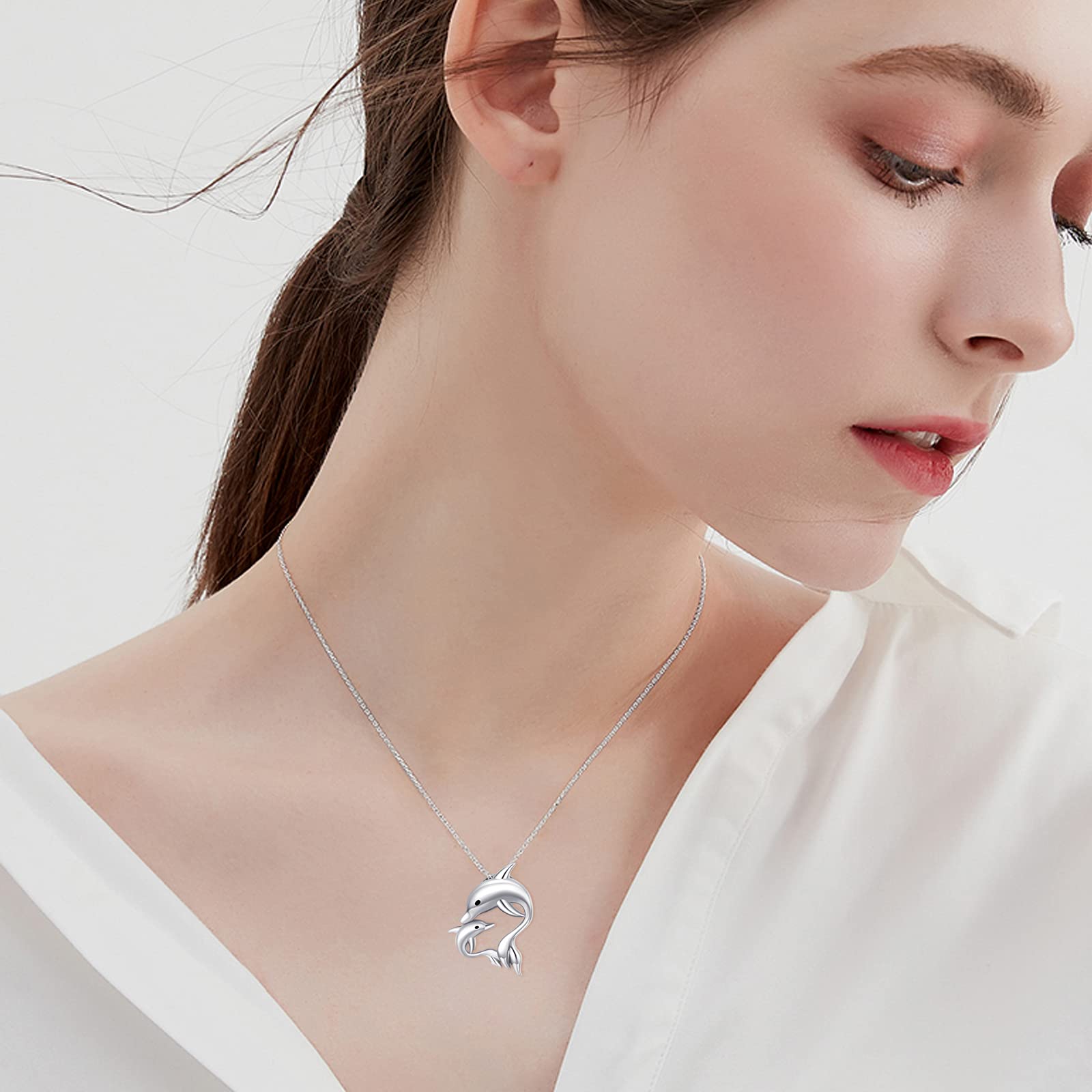 Delphin Kette 925 Sterling Silber Delphin Kristall Anhänger Meer Ozean Halskette für Frauen Mädchen Geburtstag Weihnachtstag