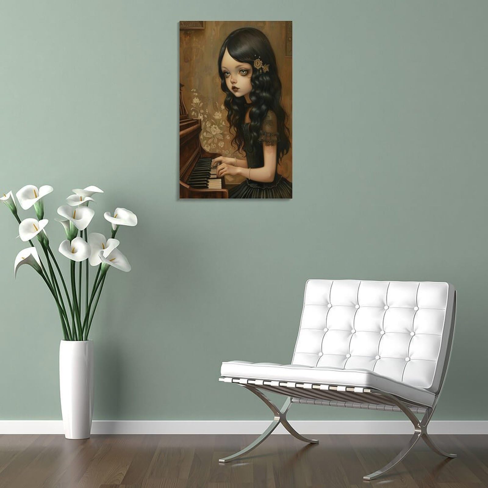 NFFBGFD Mädchen Spielt Klavie - Poster su tela, decorazione per camera da letto, ufficio, stanza, regalo, 60 x 90 cm