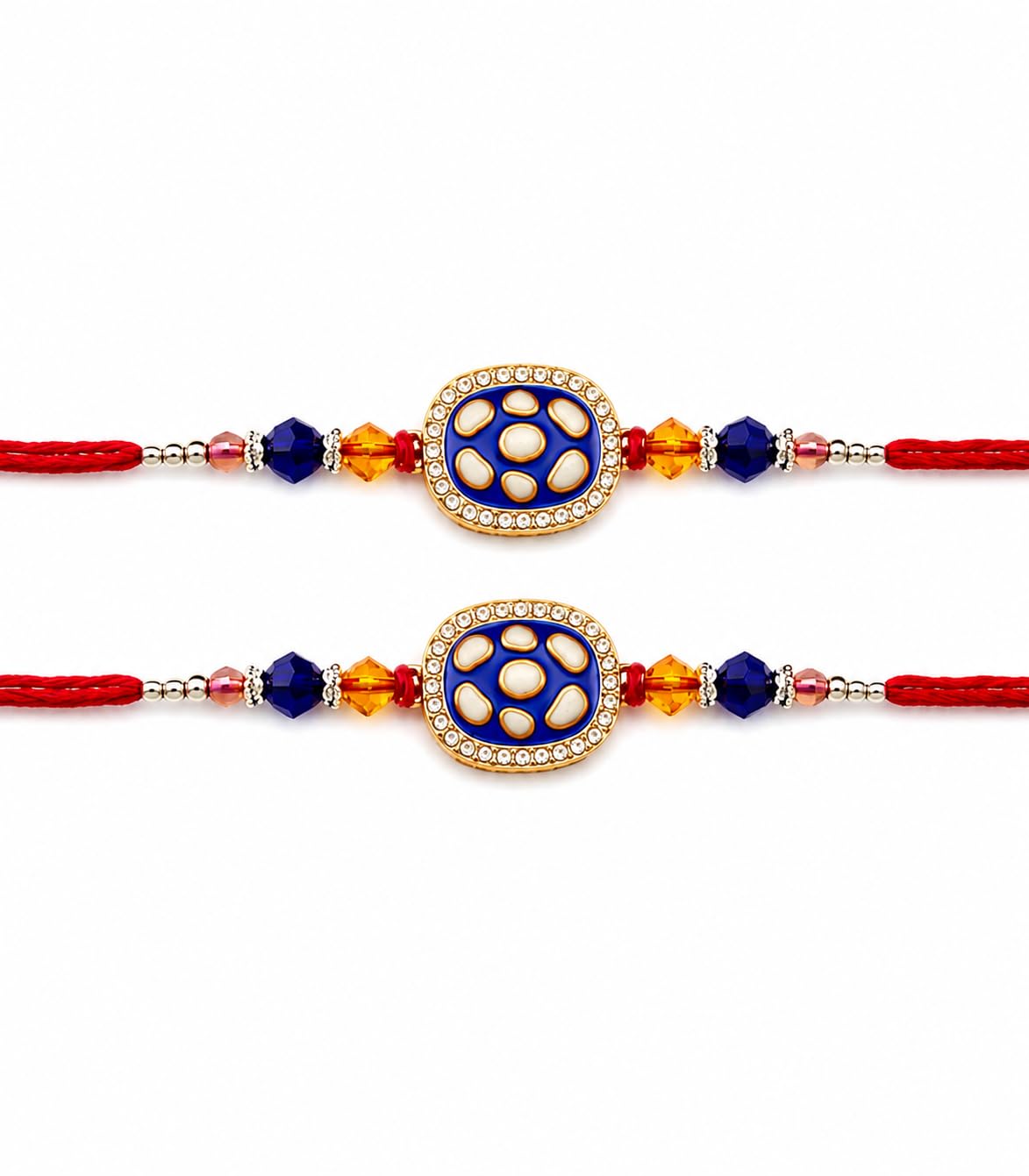 Royal Blue Meenakari Crystal Bhaiya Rakhi Set of 2-image-42