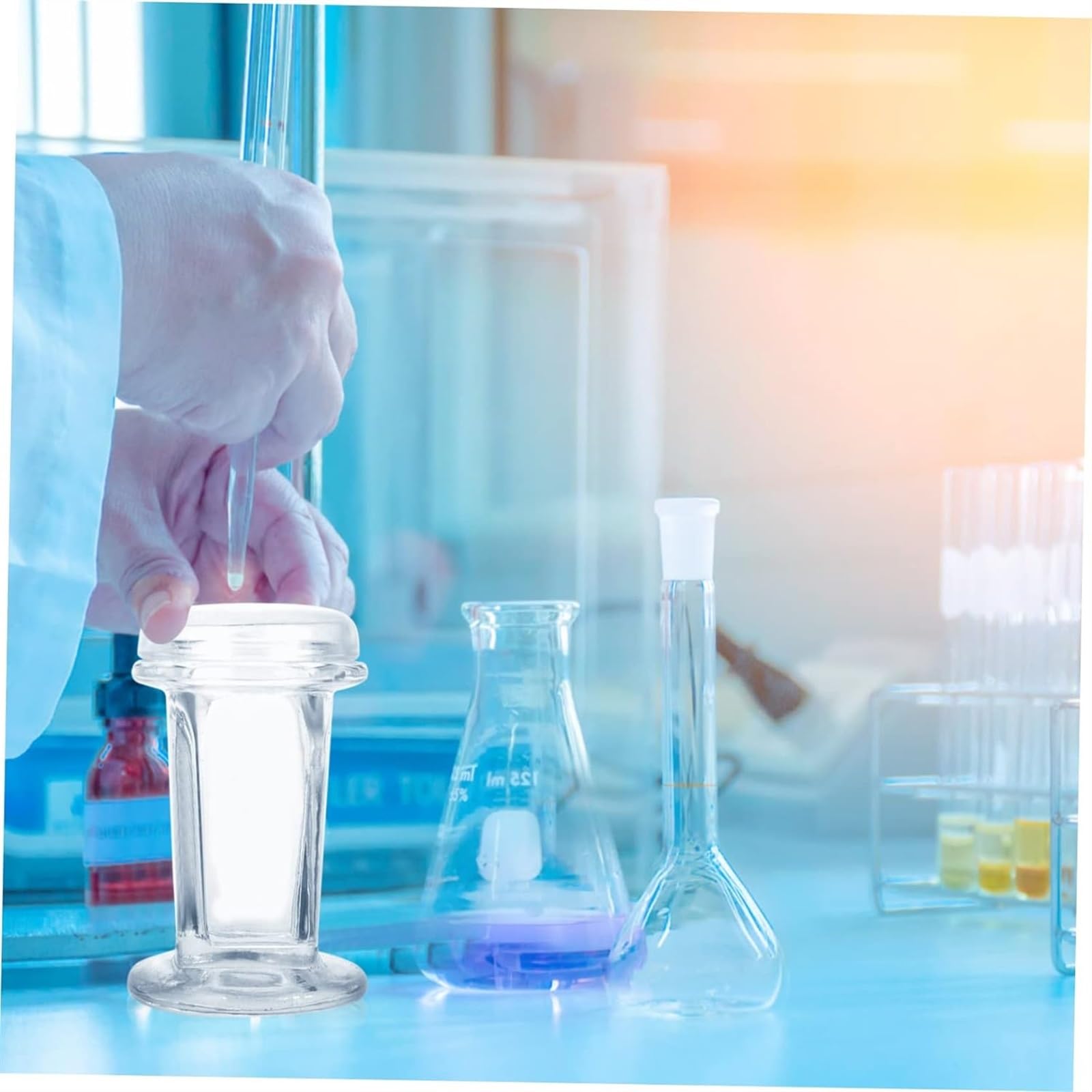 Frasco de Vidrio para tinción de patología, Redondo, Cuadrado, Boca esmerilada, para Laboratorio, con Tapa, de Alta Transparencia, para tinción de portaobjetos, para tinción
