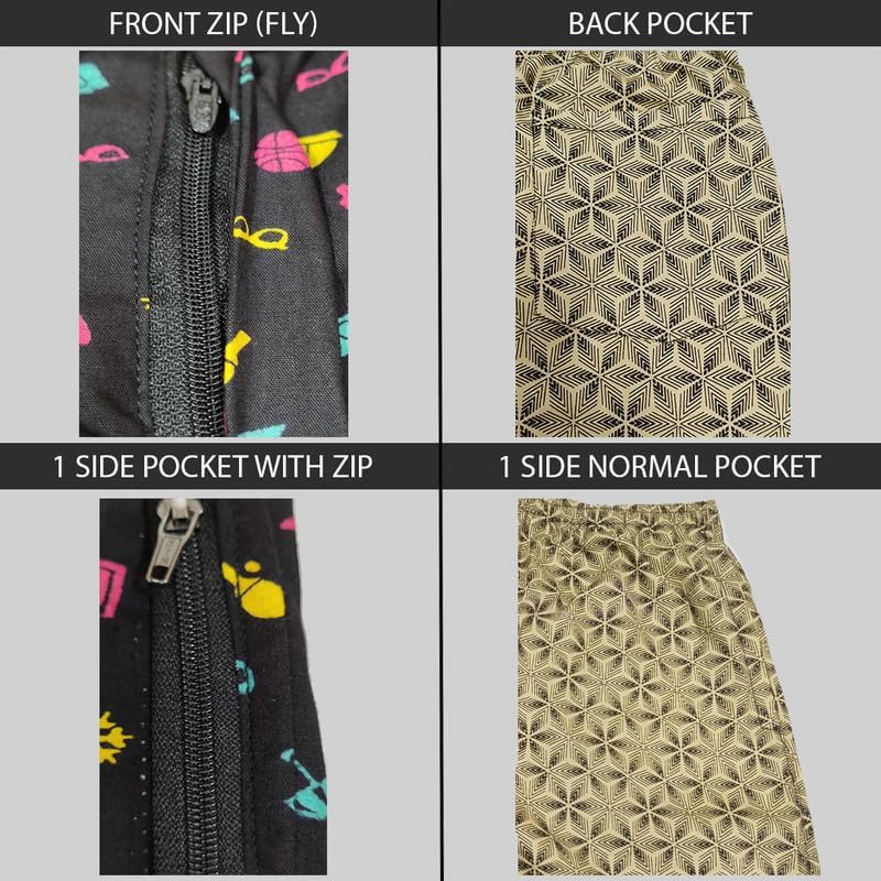 Image of Men's Cotton Shorts Waistband, Zip Fly, 1 Zip Pocket, Back Pockets (Pack of 2)
