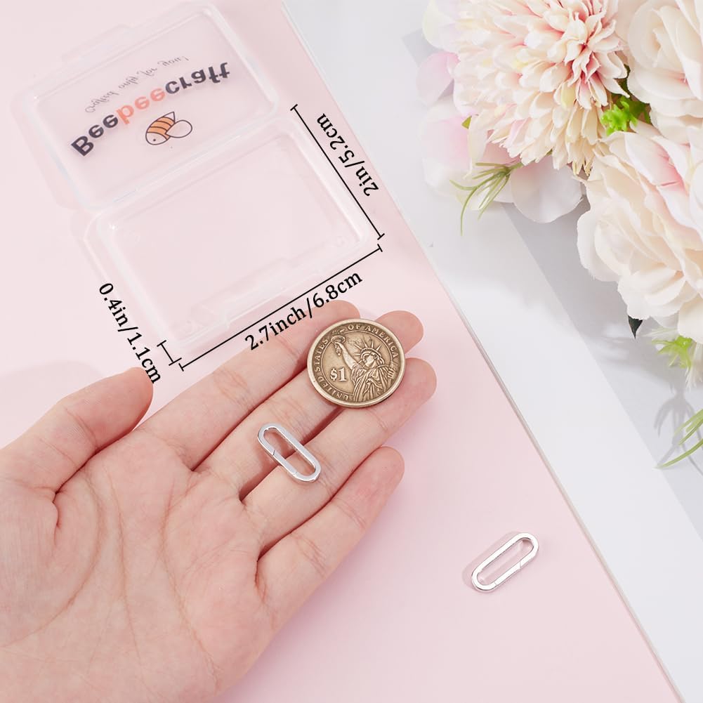 Beebeecraft 1 Box 2Pcs Spring Oval Ring Platinum Plated 925 Sterling Silver Trigger Snap Clip Hook Buckle Carabiner Lock Clasps Connector Fastener Gate Rings for Keychain Jewelry Making DIY Crafts