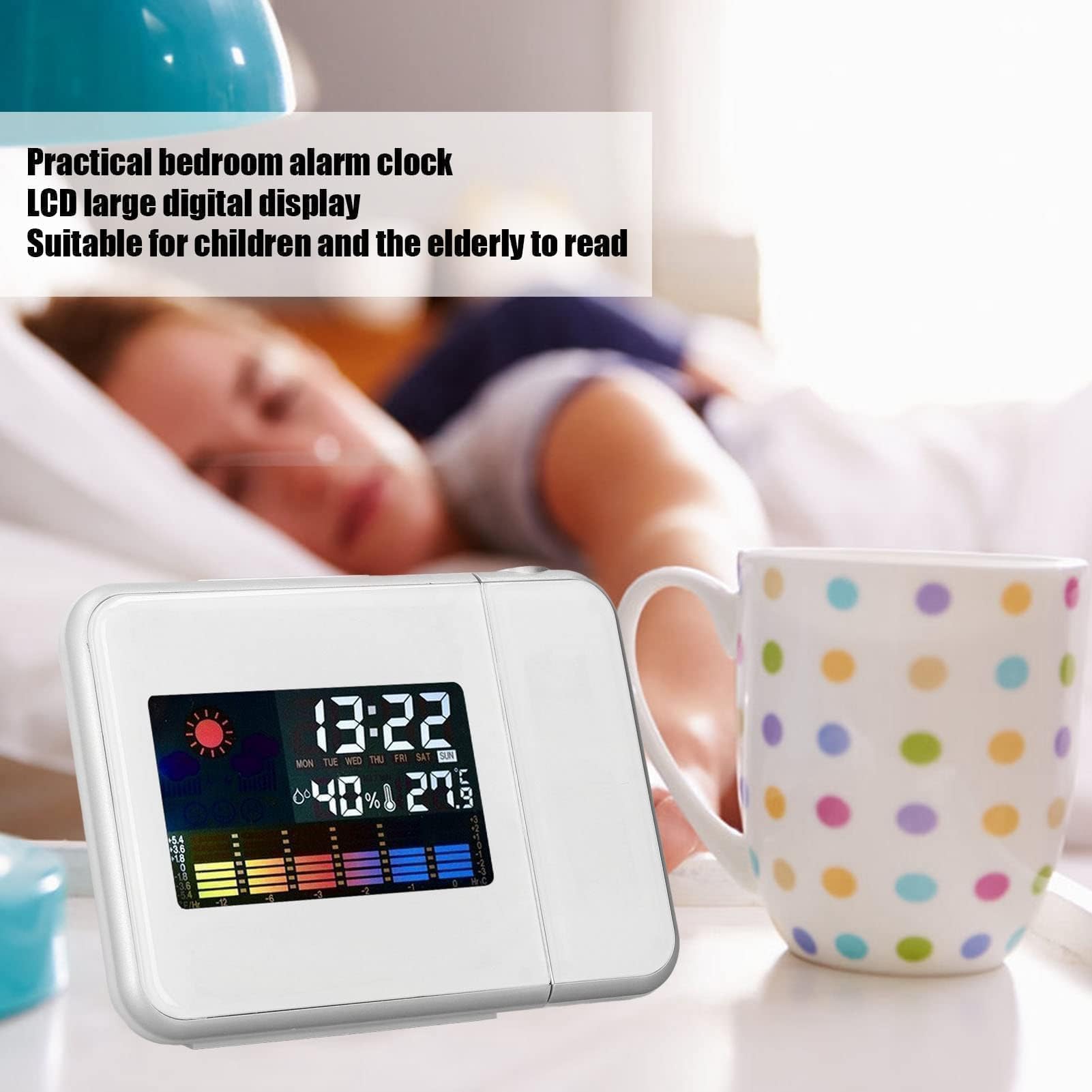 Thermomètre Intérieur Extérieur sans Fil Réveil à Projection Capteur Extérieur Moniteur Humidité Température Prévisions Météorologiques