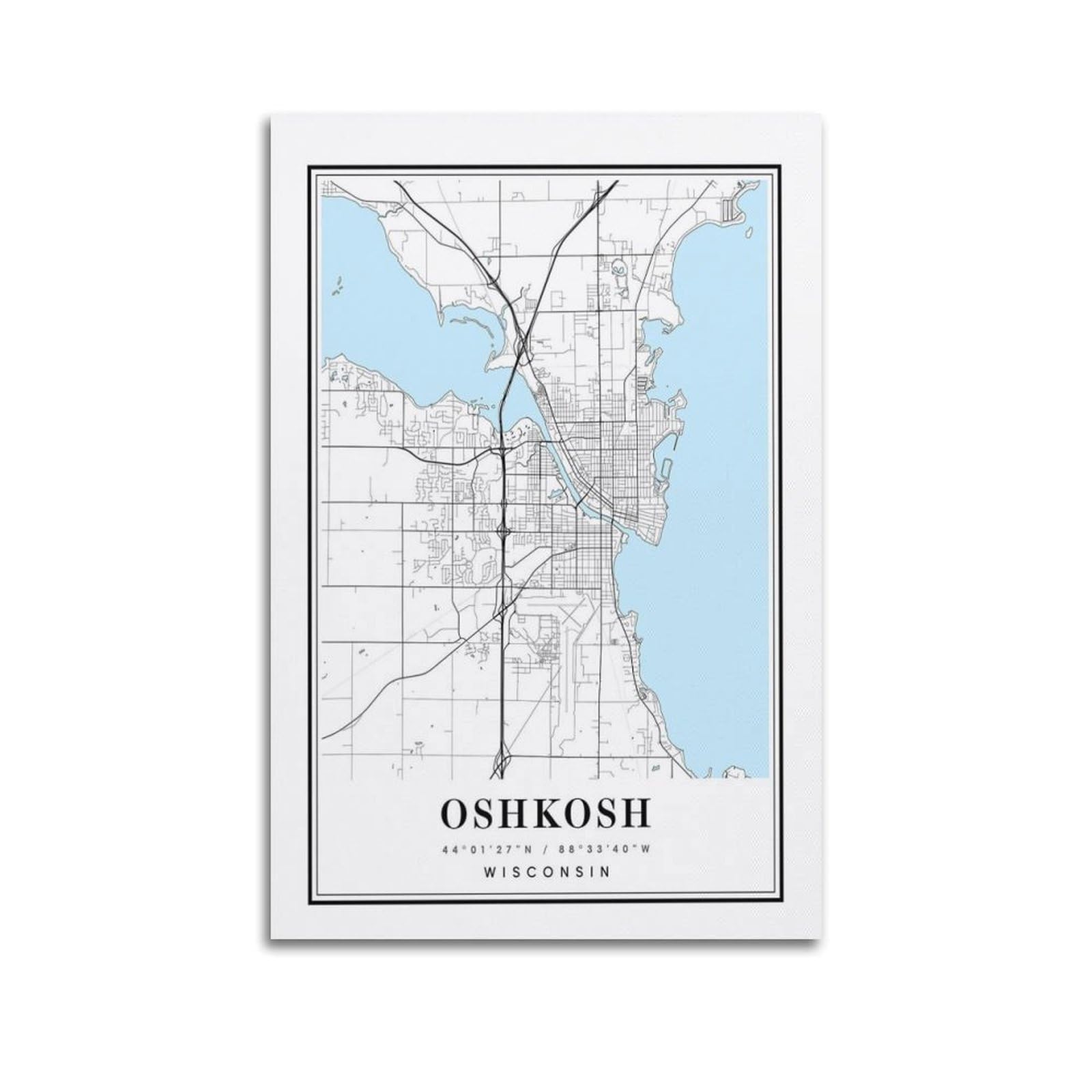 xiaoxiaoshen Oshkosh Wisconsin Map Canvas Poster Wall Art Prints Room Aesthetic Murals Bedroom And Living Decorations 24x36inch(60x90cm)