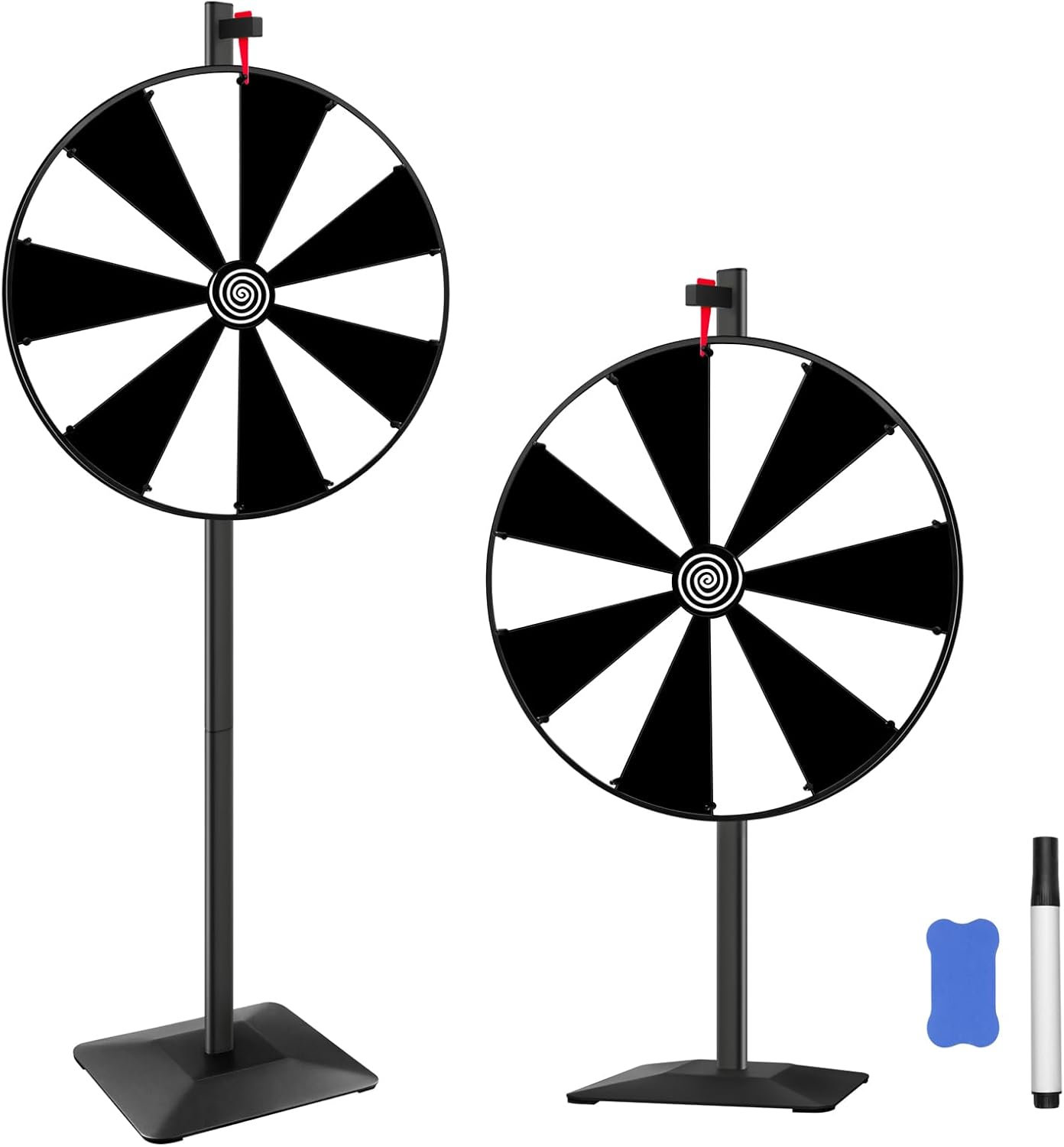 24 Inch 14 Slots Prize Wheel for Tabletop or Floor Stand Fortune Spin with Dry Erase Marker and Eraser for Engaging Home Parties, Trade Show, Carnival Events (24'' Black&White)
