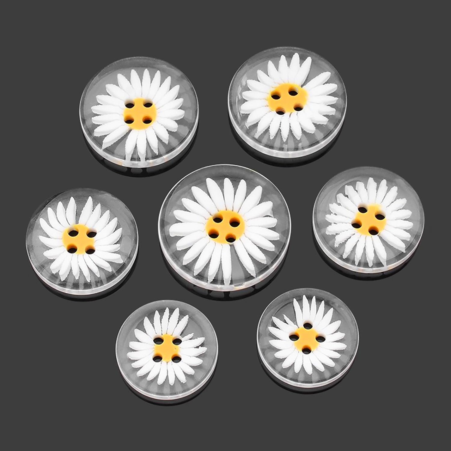 5 Pcs Resin Buttons for Sewing DIY Handicraft Size Range 11.5mm to 30mm, Daisy Design, Perfect for Crafts and Buttons for Sewing Projects