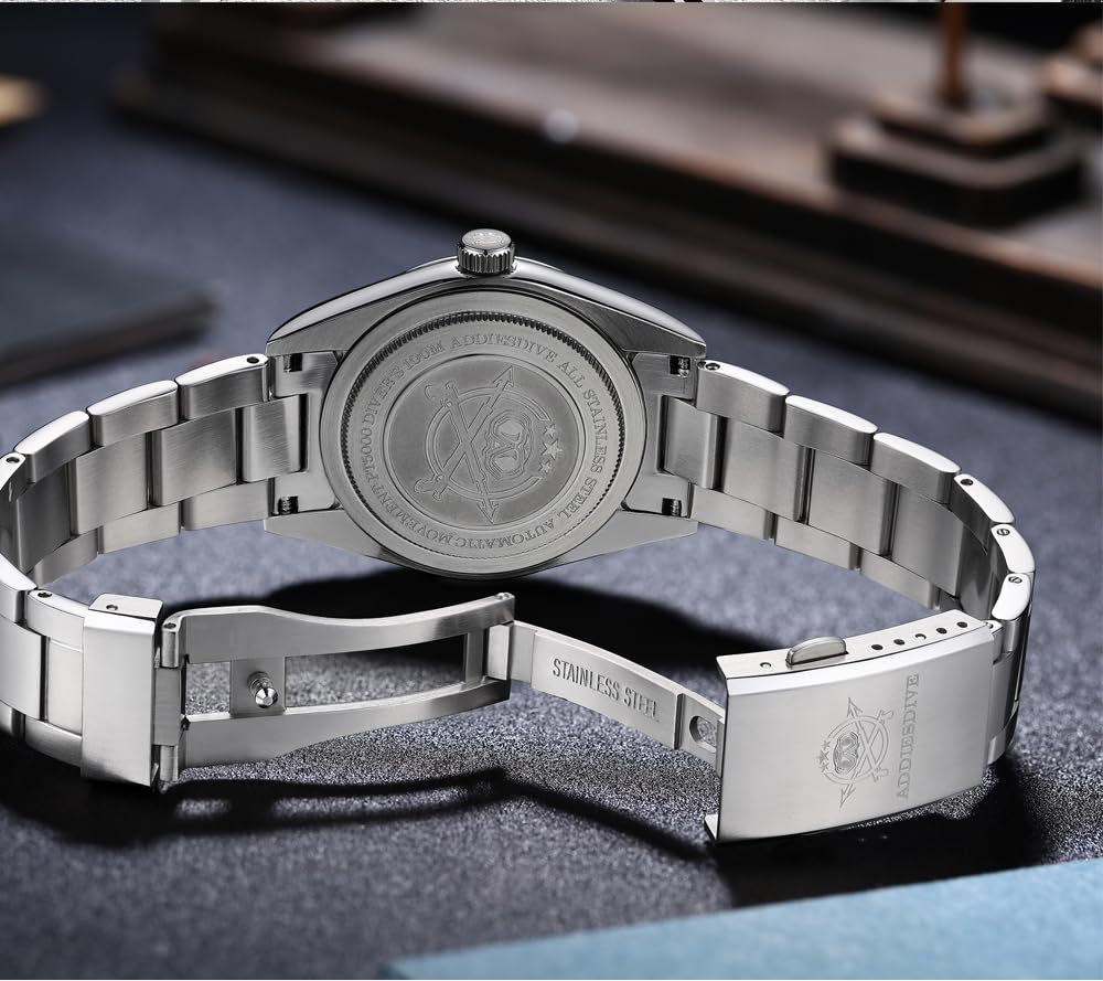 ADDIESDIVE Analoge Herrenuhr GMT herrenuhren 40mm Taucheruhr 200 m wasserdicht 515-24HQuarzuhr Mit Edelstahlarmband AD2050
