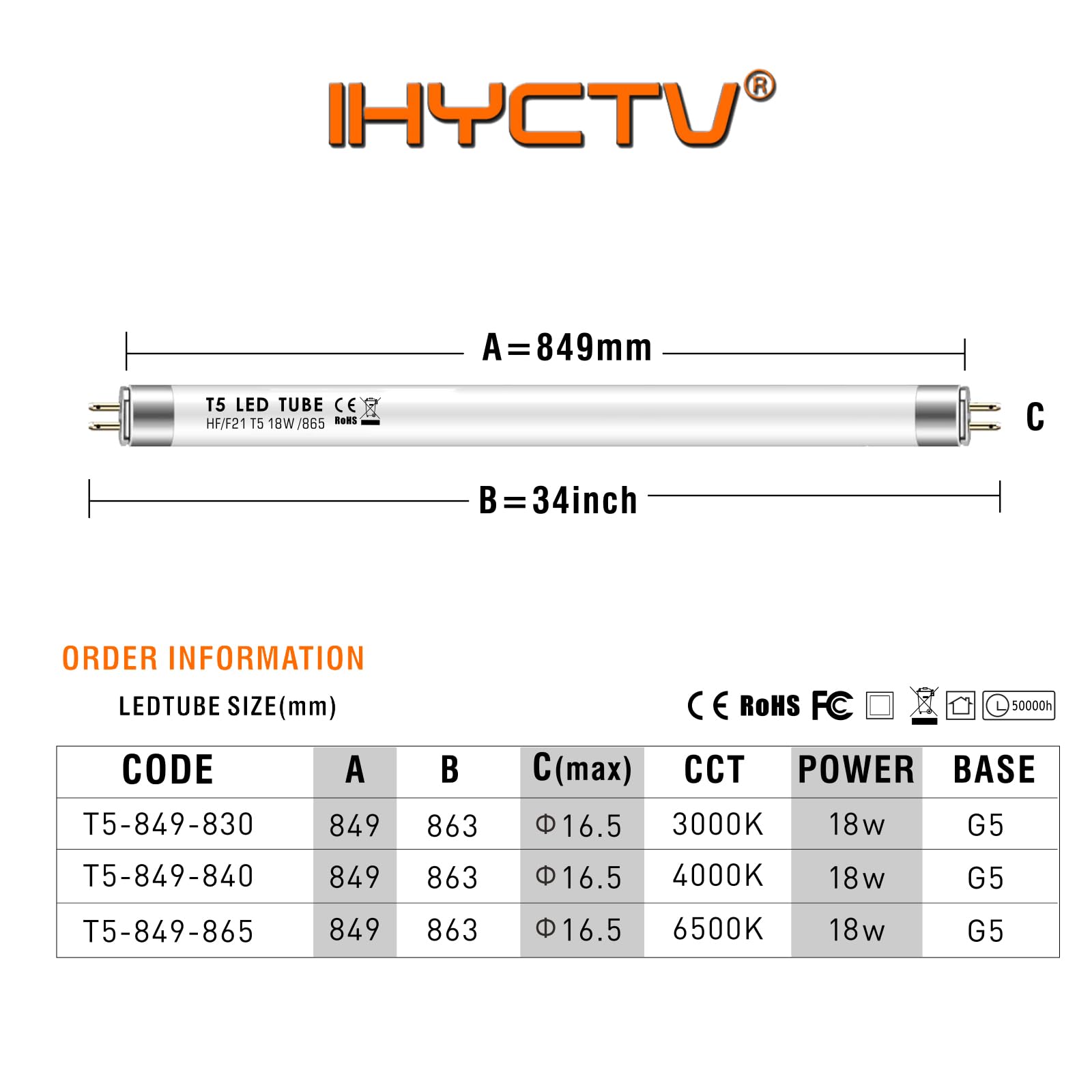 IHYCTV T5 LED Tubo 84,9 cm F21T5 18W 2050lm 3000K 830 Warm Blanco, Reemplazo Fluorescente con Buje G5, Compatible con Lastre Electrónico (EVG), Antideslumbramiento 140°, 1 Pieza
