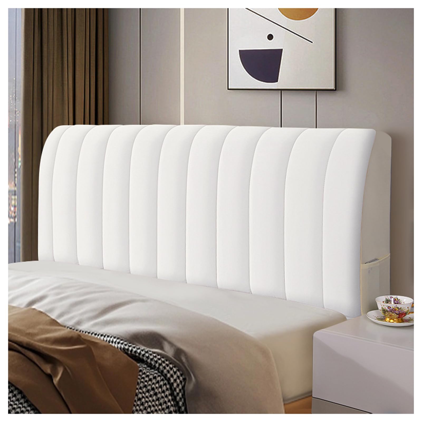 Gofohimi White Velvet Bed Headboard Slipcover For Queen, King, Twin Size Beds - Quilted Dustproof Protector, 120Cm