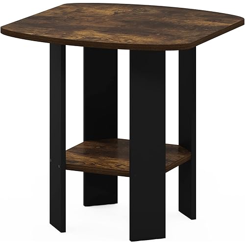 Furinno Simple Design End Side Night Stand/Bedside Table with Bin Drawer, Amber Pine/Black