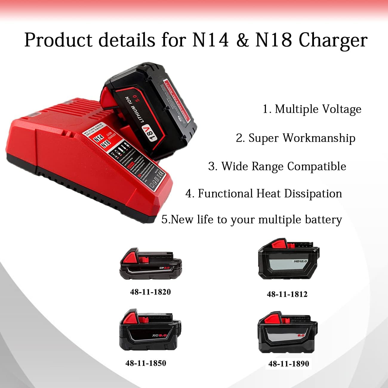 VOLT1799 18V Battery and Charger for Milwaukee M18 Battery with Milwaukee Battery Charger, Capacity Output 5.0Ah