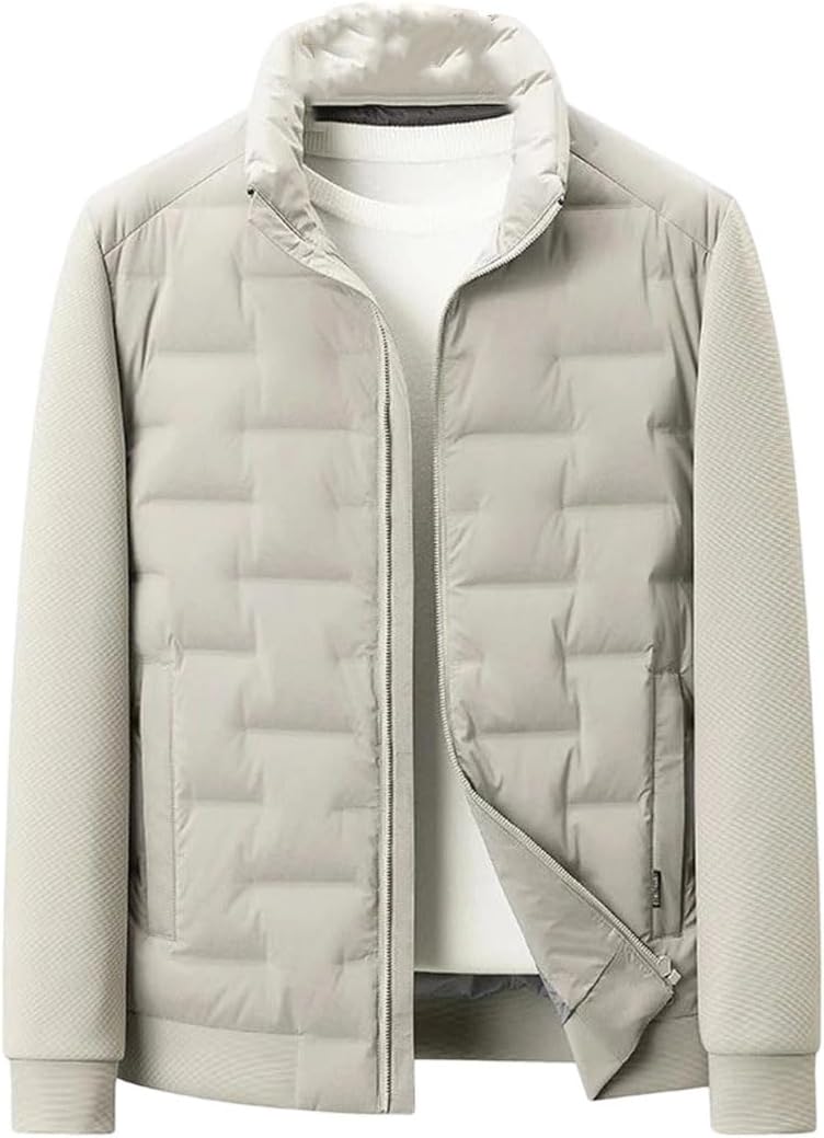 Men's Lightweight Duck Down Casual Stand Collar Warm Puffer Winter Windproof Padded Jacket Coat