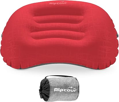 Alpcour Camping Pillow Large, Inflatable, Ultralight Sleeping Pillow with Easy Blow Up Design, Soft Waterproof Exterior Cover and Compact Carry Case for Hiking, Backpacking, Airplane Travel & More