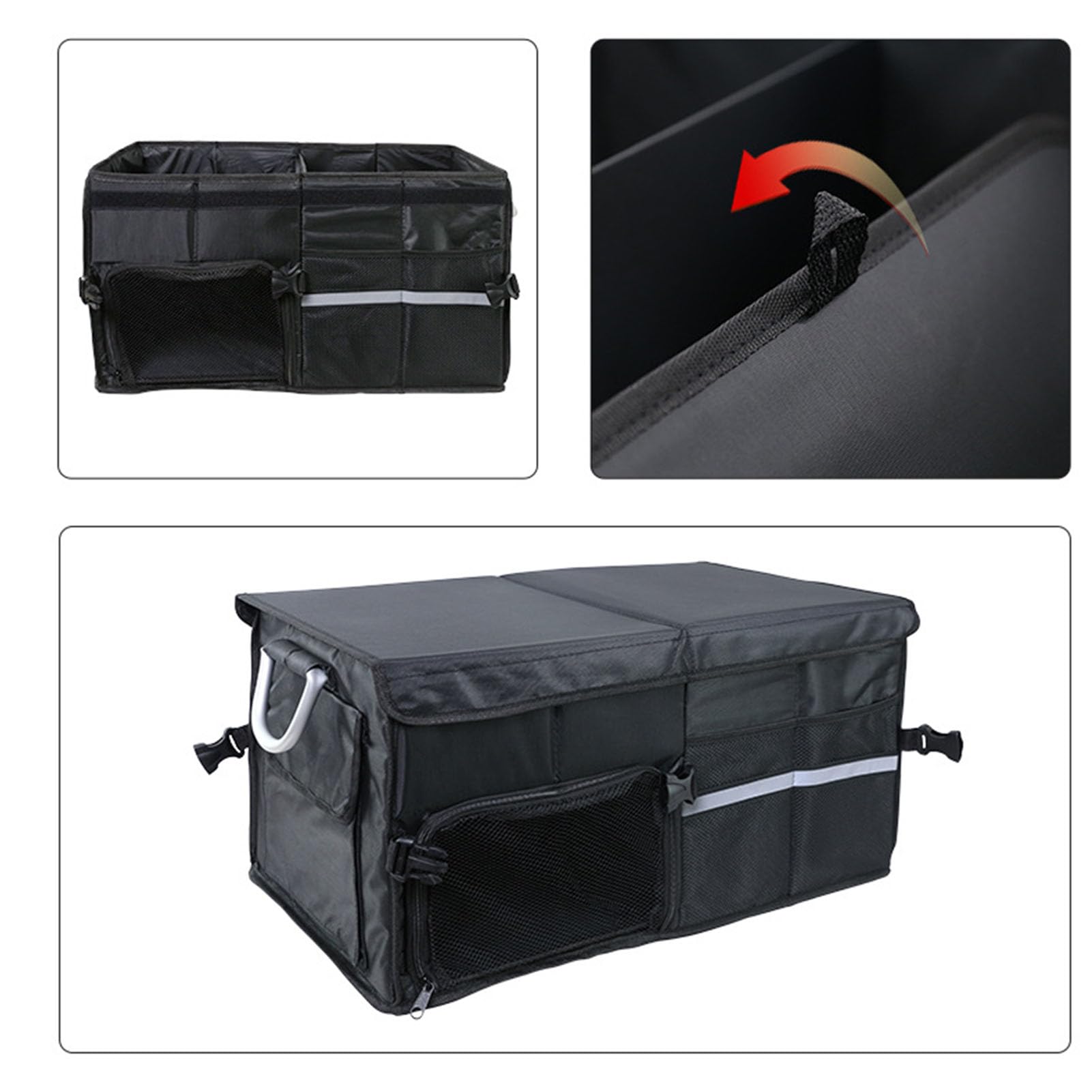 Asixxsix Organizer per Bagagliaio per Auto, Portaoggetti Pieghevole Pieghevole da 55 Litri con Coperchio in Tessuto Oxford Impermeabile e Fondo Antiscivolo, (Senza scomparto per scarpe Nero grande