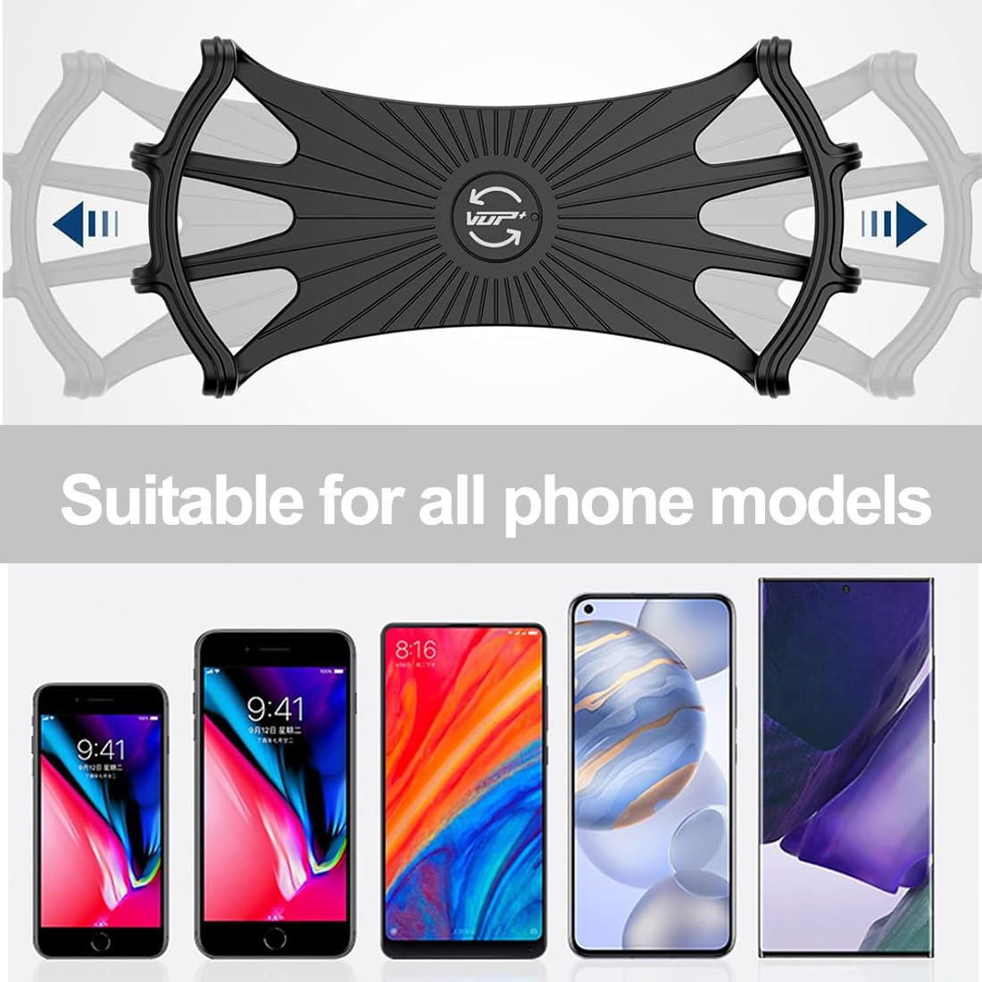 Support Téléphone Vélo/moto Rotatif 360° - Silicone + ABS - Pour Smartphones 4,5 à 6,5" - Guidon 22-35mm - Anti-vibration