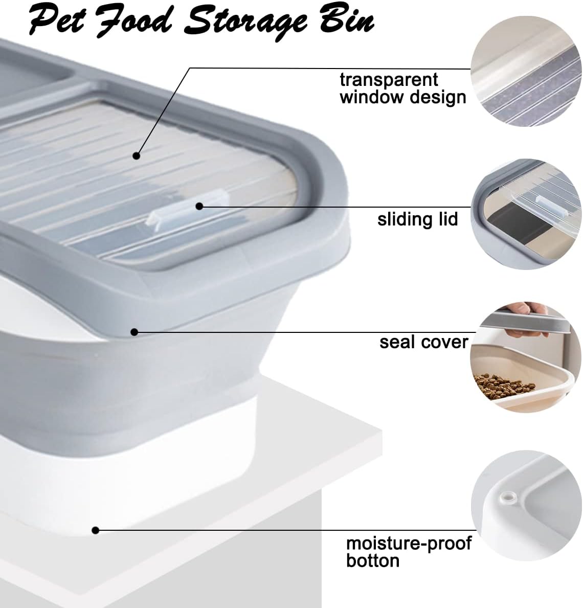 LKSTK Collapsible Dog Food Storage Container, 13 LB Pet Food Container with Lids, Airtight Cat Food Containers with Measuring Cup and Scoop, Foldable Kitchen Rice Storage for Pet Food, Cereal : Pet Supplies