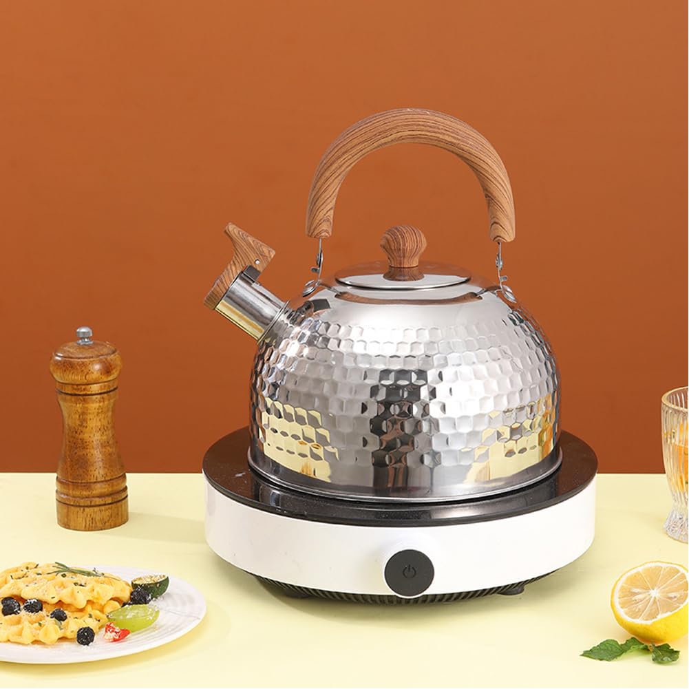 Gohytal 3 L Kettle, Whistling Kettle Made of Stainless Steel Whistling Kettle with Wood Grain Handle, Tea Kettle - Image 5