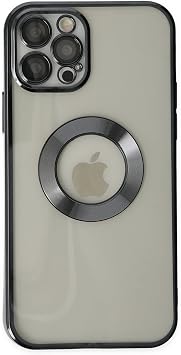 KZY  leti im Apple iPhone 12 Pro ile Uyumlu ile uyumlu Kapak Yanlar  Renkli Lens Korumal  Logo G steren  effaf Luxury K l f - Siyah
