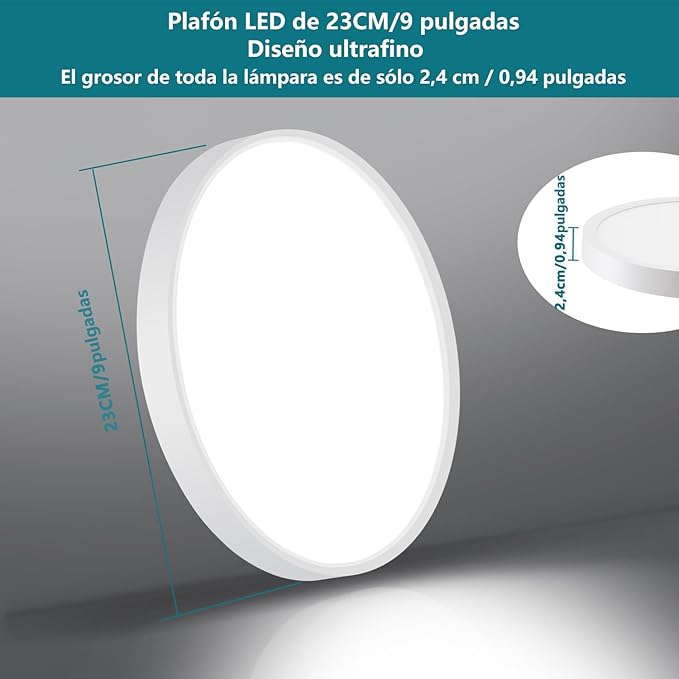 Ouyulong Ouyulong Plafondlamp, led-plafondlamp, 18 W, 1620 lm, 4000 K, IP44, waterdicht, woonkamer, wit, rond, 23 cm, voor badkamer, slaapkamer, woonkamer, keuken, kantoor, eetkamer (4 stuks) photo 3