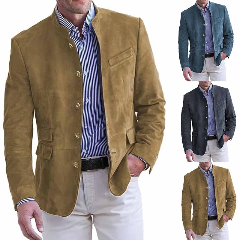 Americana Hombre Casual, Chaqueta Blazer De Pana para Hombre Abrigo Deportivo De Un Solo Pecho Chaqueta De Traje con Cuello Alto Chaqueta Vintage Estilo Western para Hombre Chaqueta Infor