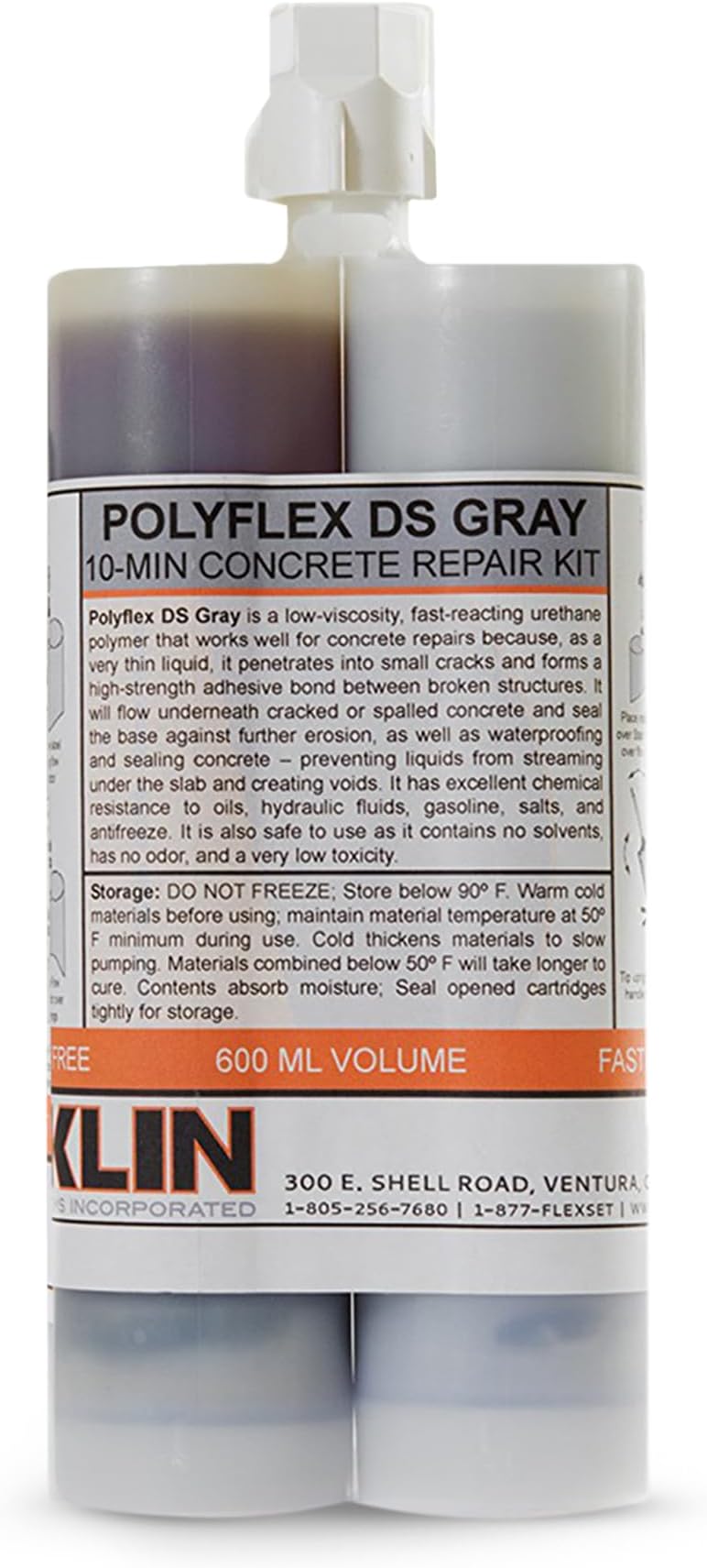- Roklin Systems, Inc. - PolyFlex DS Concrete Crack Filler, Quick-Drying Asphalt Crack Sealer, Floor/Wall Repair Patch Kit Essential, 21 Ounces, Gray