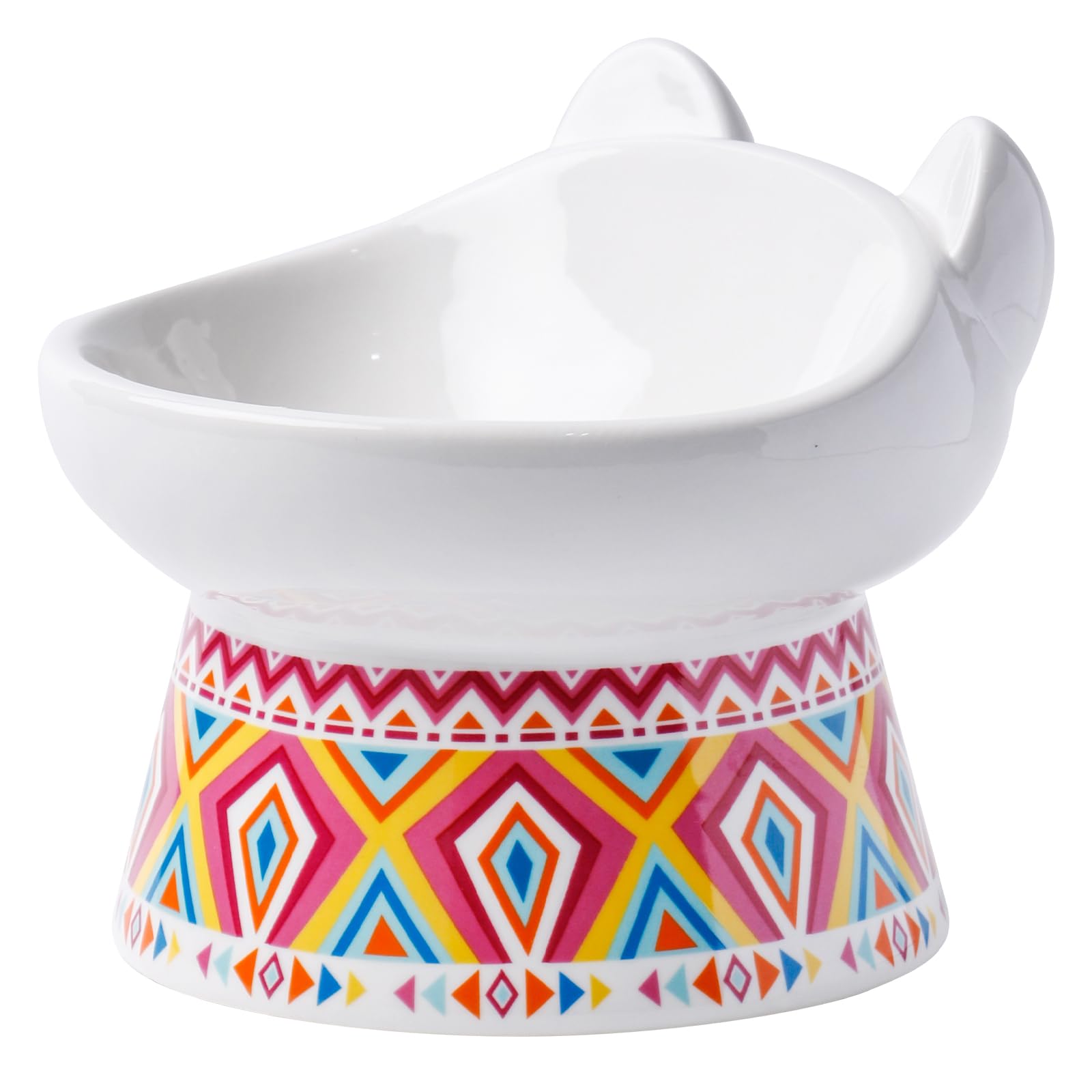 TIGOADT Raised Ceramic Cat Bowl with Stand, Tilted Pet Dish, Boho Red