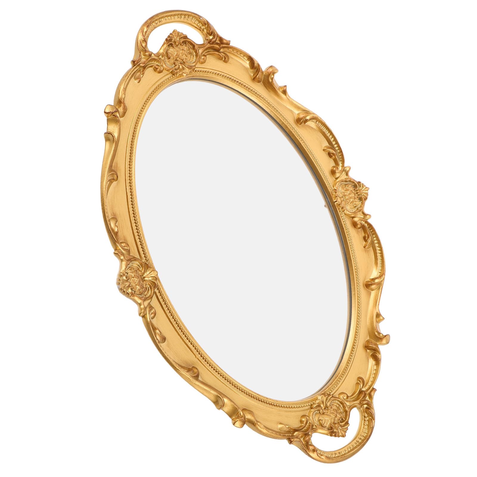 Espejo de maquillaje ovalado BELLIFFY dorado estilo francés vintage para mesa y dormitorio