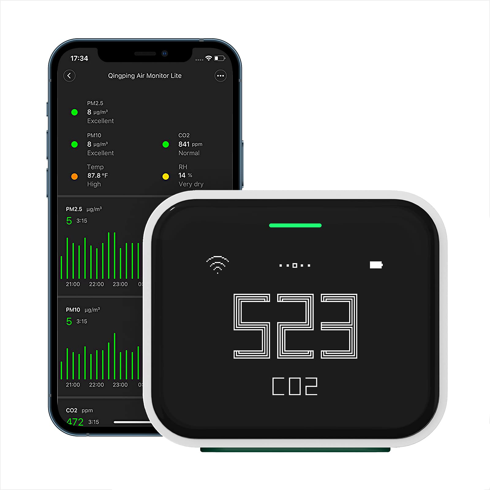 Qingping Air Monitor Lite, Apple HomeKit Compatible WiFi Indoor Air Quality Meter, Detects PM2