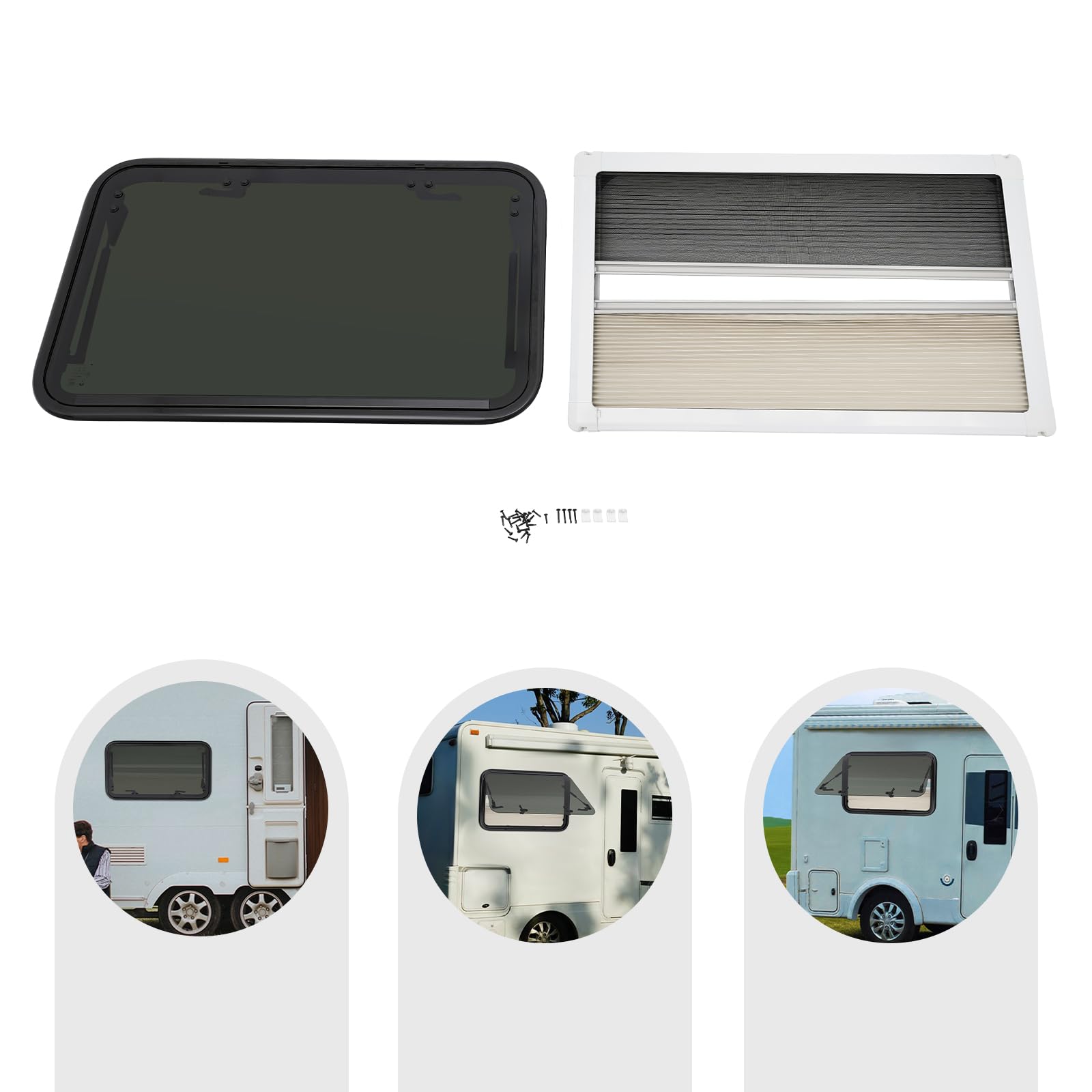 Fenêtre basculante à fermeture éclair avec moustiquaire et occultant, angle d'ouverture réglable de 0 à 85 °, fermeture éclair, pour camping-car, caravane et van (800 x 500 mm)