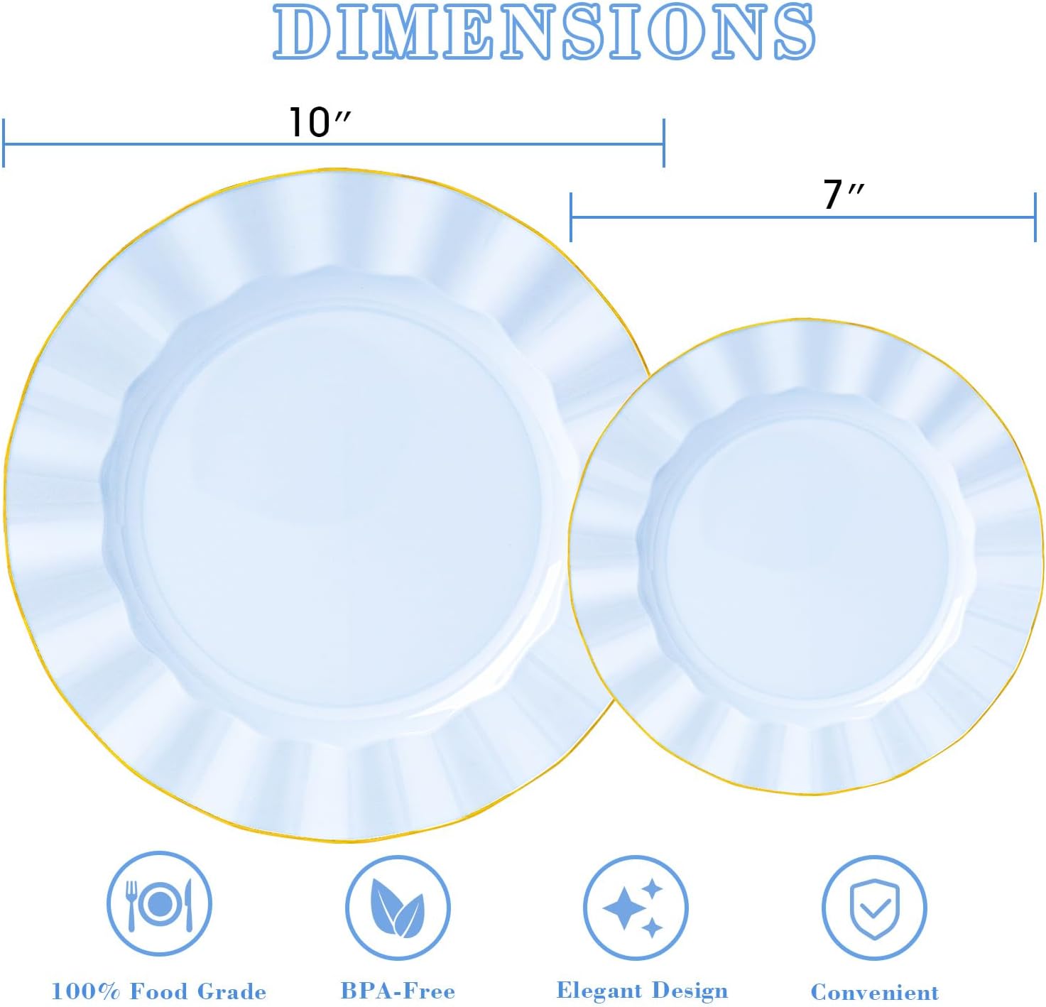 HIGH END 100 Pcs Blue Wave Plastic Plates with Gold Trim, Fancy Disposable Plate Sets Include 50 Dinner & 50 Dessert Plastic Plates, Elegant Disposable Plate Set For Party, Thanksgiving (50 Guests)