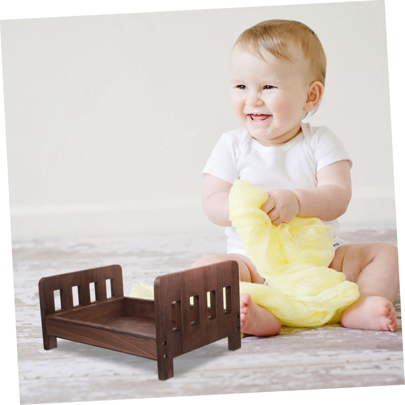 Housoutil Holzbett für Neugeborenenfotografie Dekorative Fotorequisite Babybettfotorequisiten Requisiten für Babyfotografie Mini-Bett für Fotoshooting
