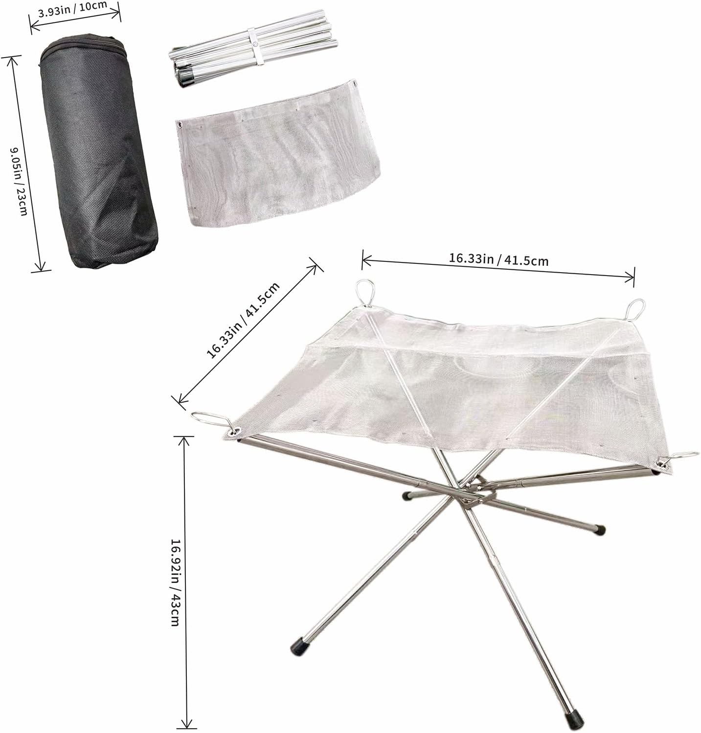 Portable Outdoor Fire Pit 16.3 Inch Foldable Fire Pits for Outside Wood Burning Small Wire Firepit Mini Mesh Firepits for Patio Backyard Camping Garden Bonfire Fireplace with Carrying Storage Bag