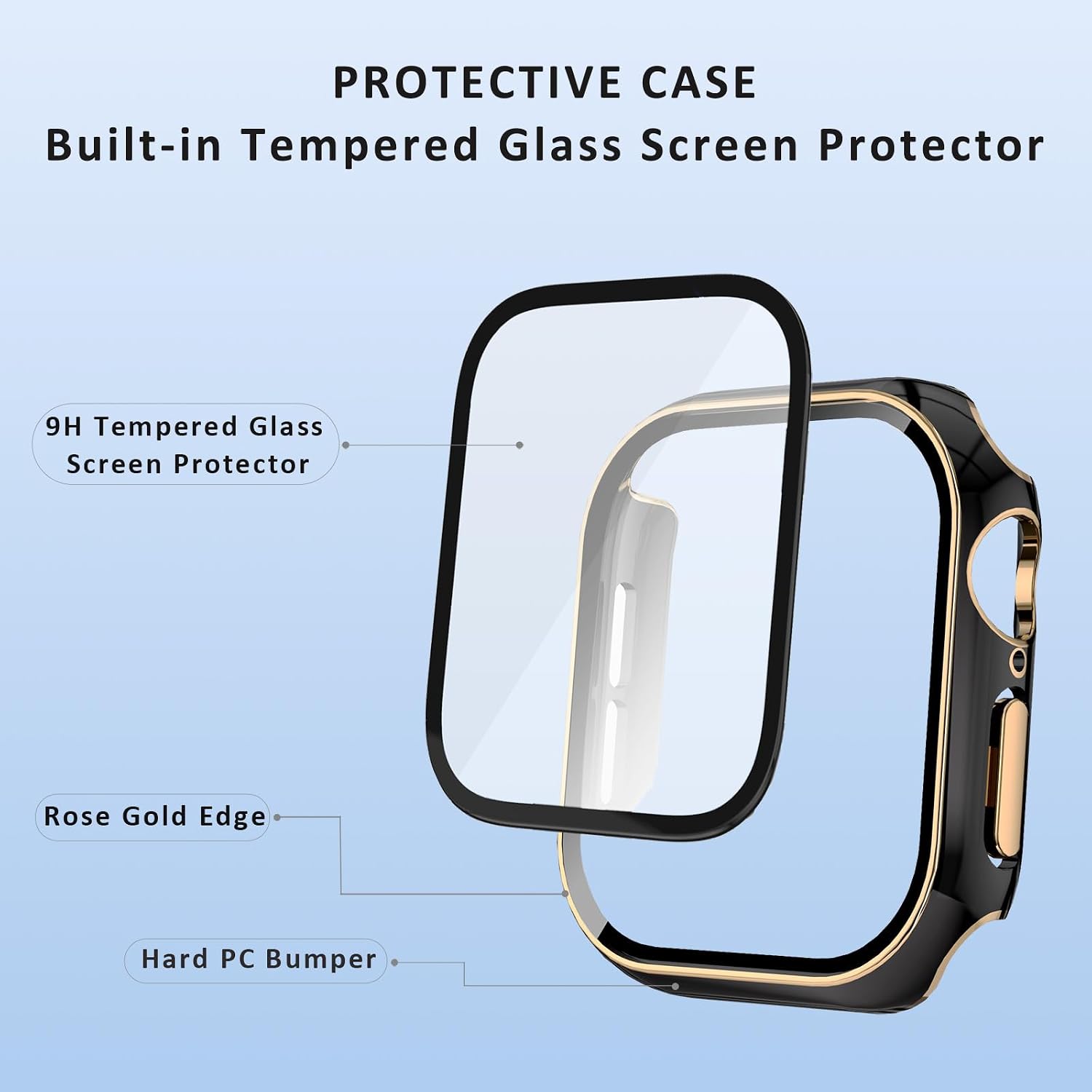 2Pack Compatible with Apple Watch Case Series 11/10 built in Tempered Glass Screen Protector, Anti-Scratch Cover for iWatch (black&white with rose gold edge, for series 11/10 42mm) image 3