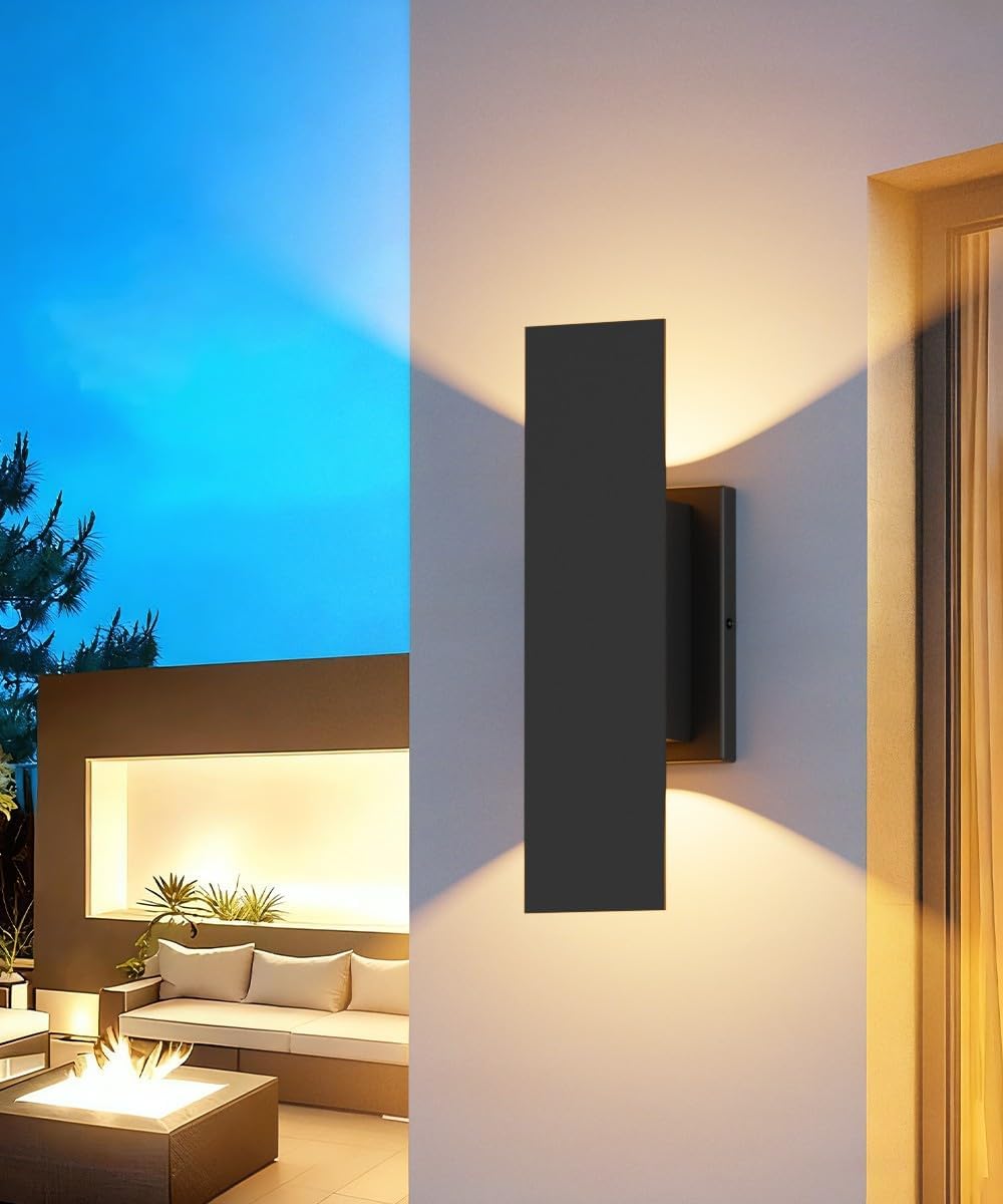 Aipsun 2 Packs LED Up Down Wall Light,Black Outdoor Wall Sconces Modern Porch Light, IP65 Waterproof Wall Lamp for Yard,Entrance,Hallway, Garage,120-277V, CRI90+ 3000K