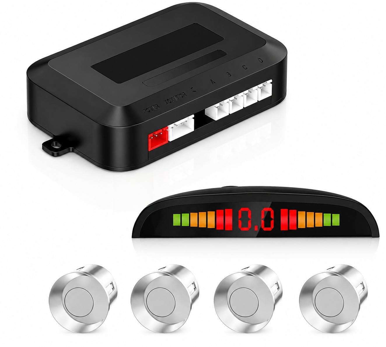 Drivon Car White Reverse Parking Sensor with LED Display Buzzer and Control Box Radar Beep Sound Alert System Auto Object Detector Compatible Universal for all Cars-image-12