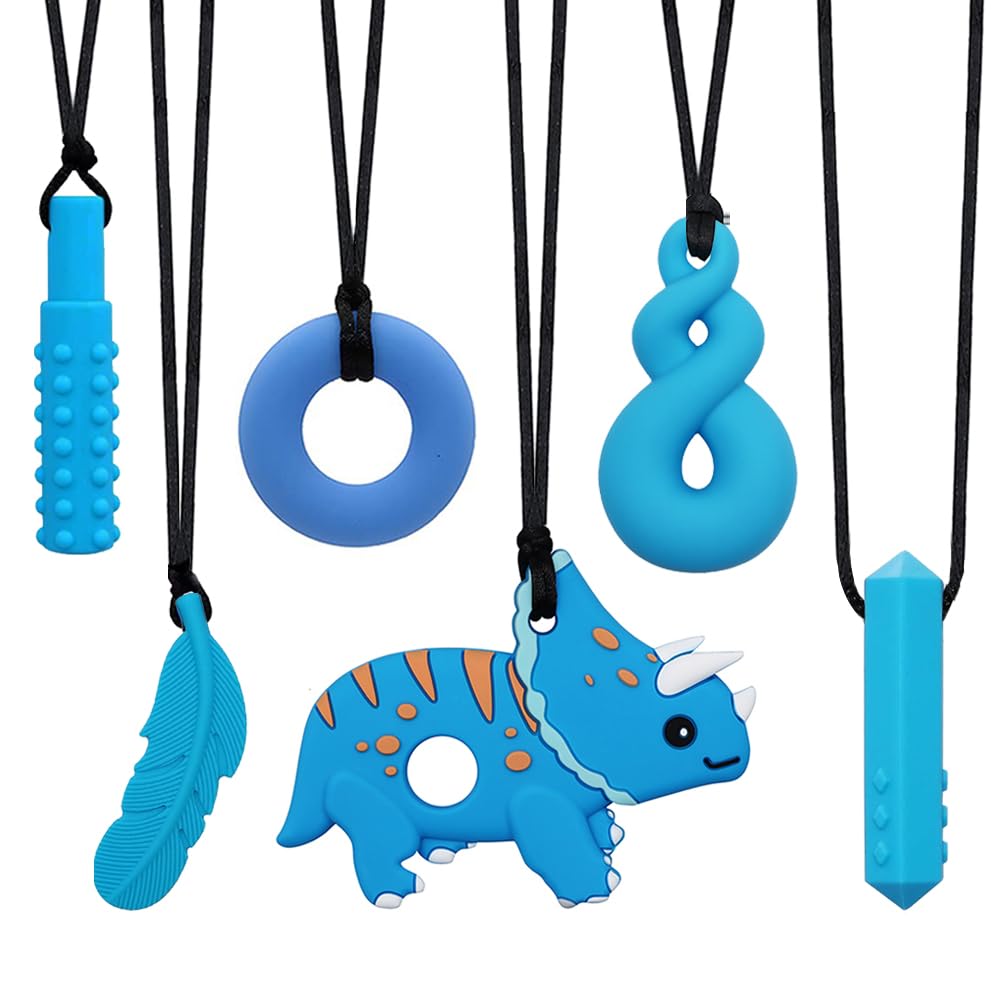 Chew Necklaces for Sensory Kids - Chewy Necklace Sensory Toys for Boys with Autism, ADHD, SPD, 6 Pack Sensory Product with Textured Chewable Design