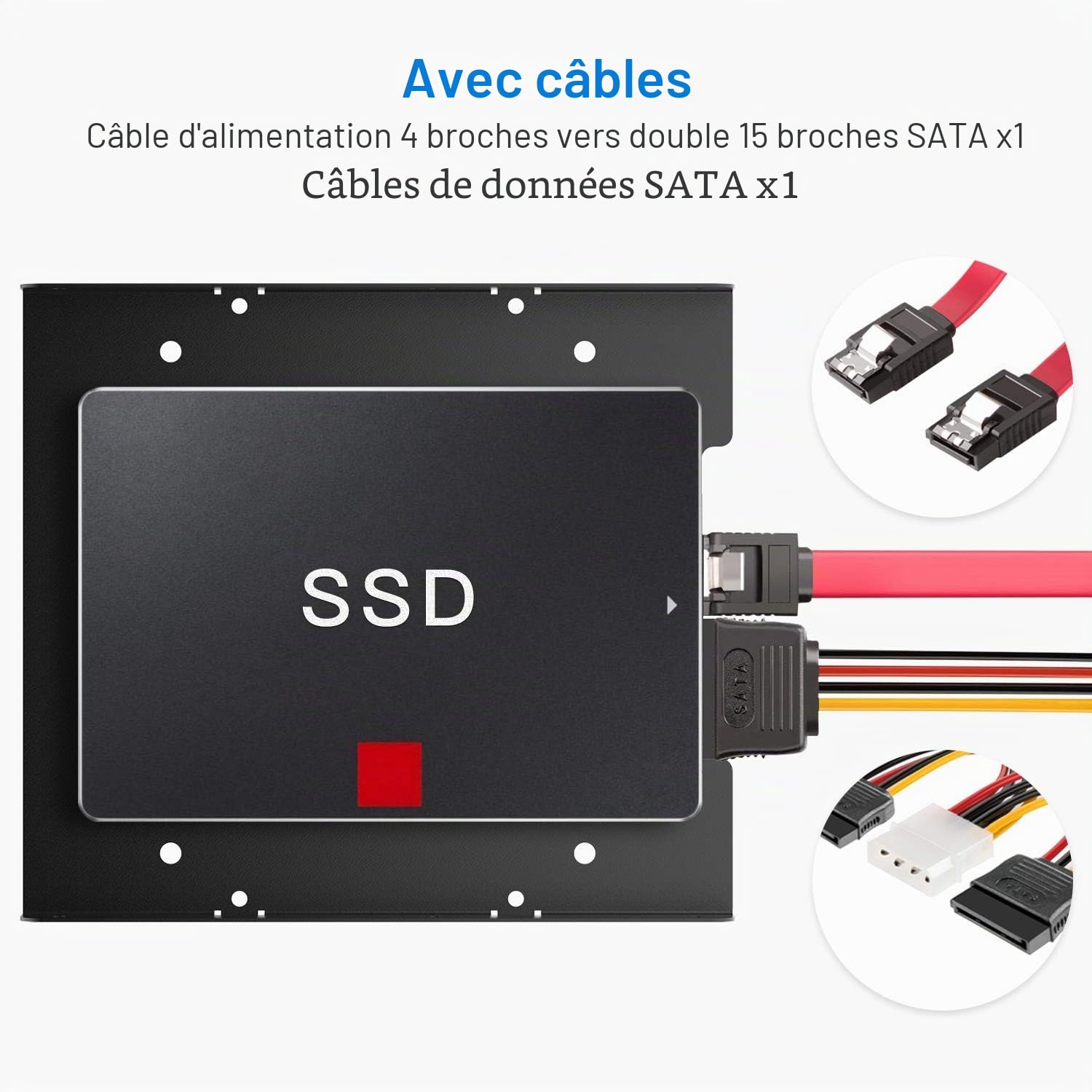 Inateck Cadre de Montage pour HDD/SSD de 2,5 Pouces, 2,5” HDD/SSD vers 3,5” Disque dur Interne, Câble SATA et Câble d’alimentation Inclus (SA04002)